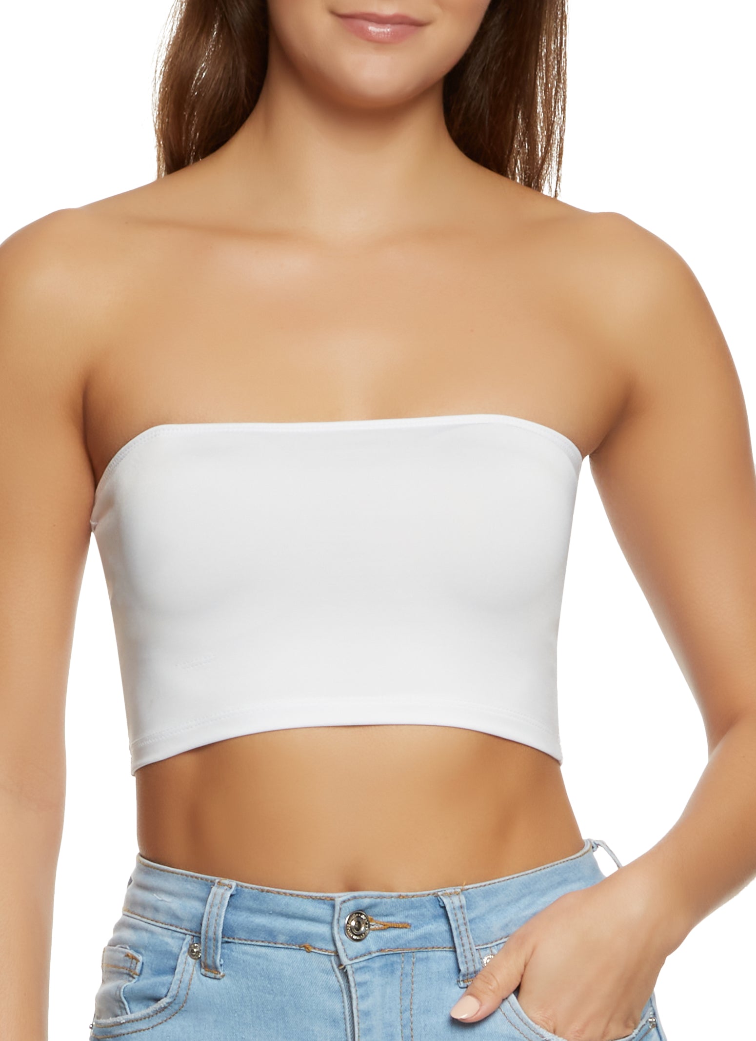 Solid Spandex Tube Top - White