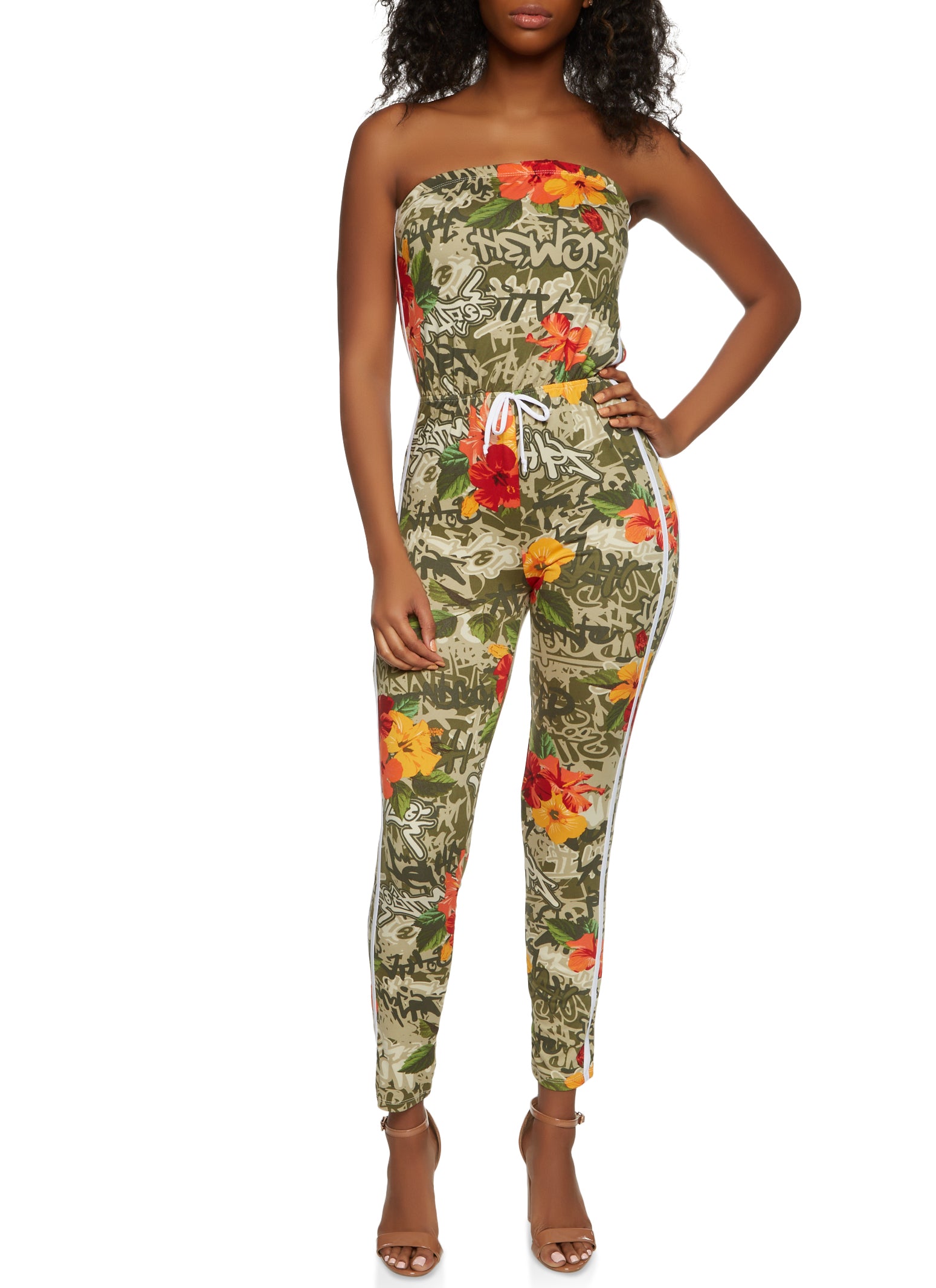 Graphic Print Strapless Jumpsuit