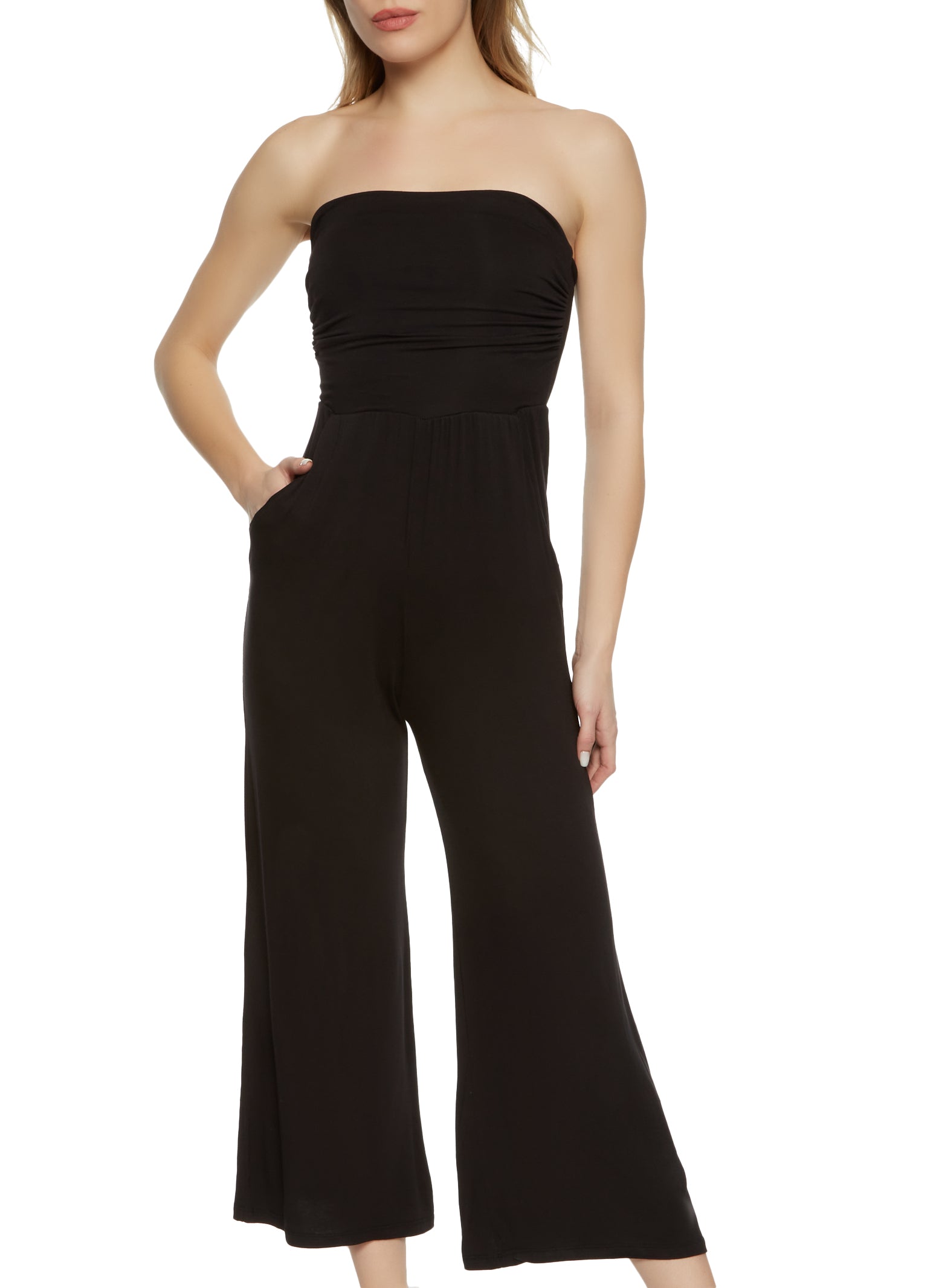 Ruched Wide Leg Tube Jumpsuit