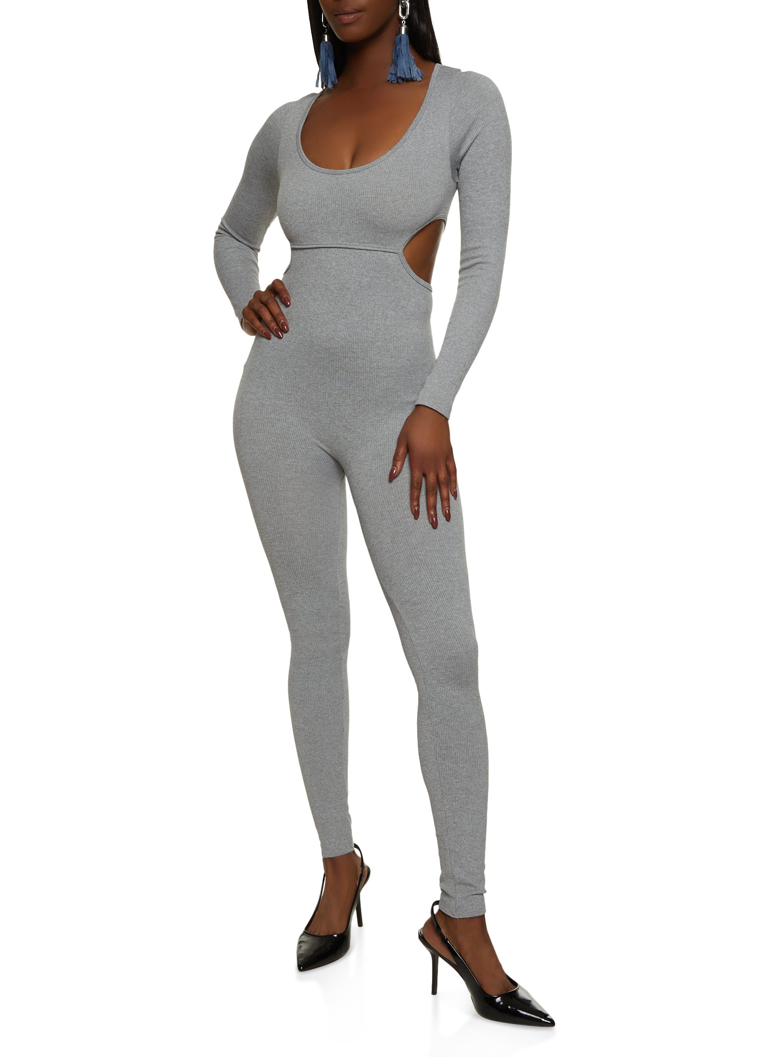 Cut Out Ribbed Knit Jumpsuit