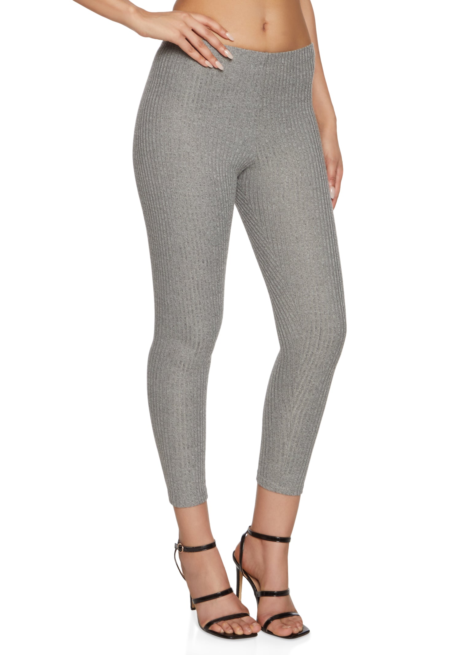 Thick Waistband Ribbed Leggings Grey