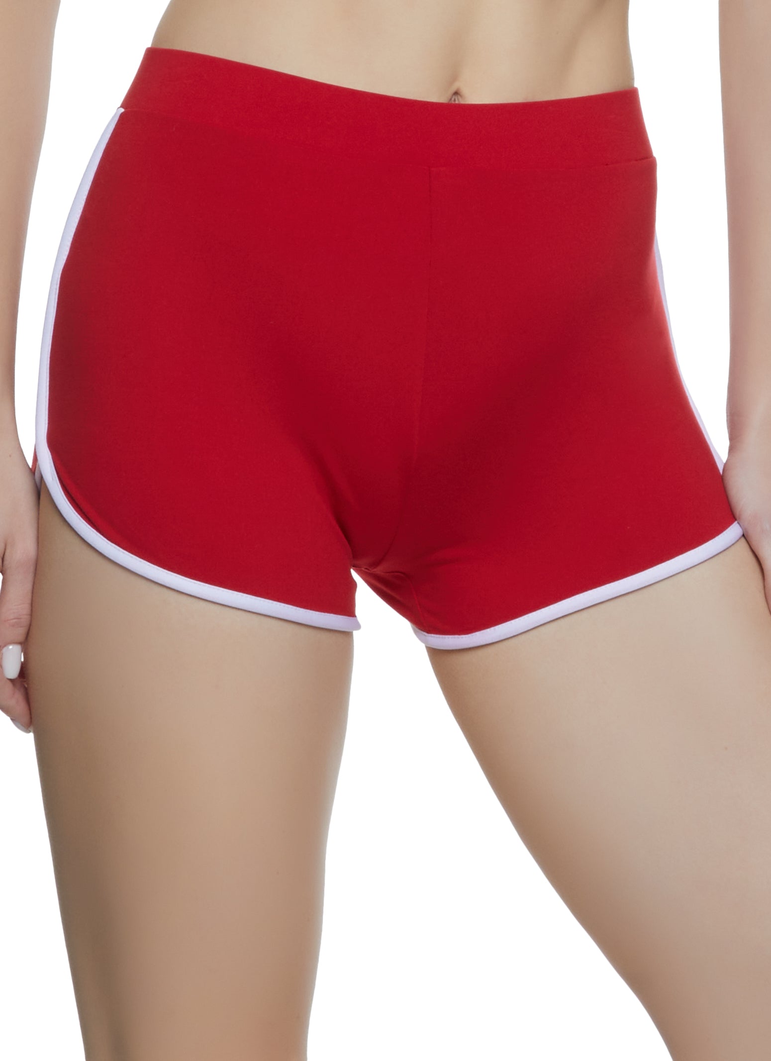 Soft Knit Contrast Trim Dolphin Shorts - Red