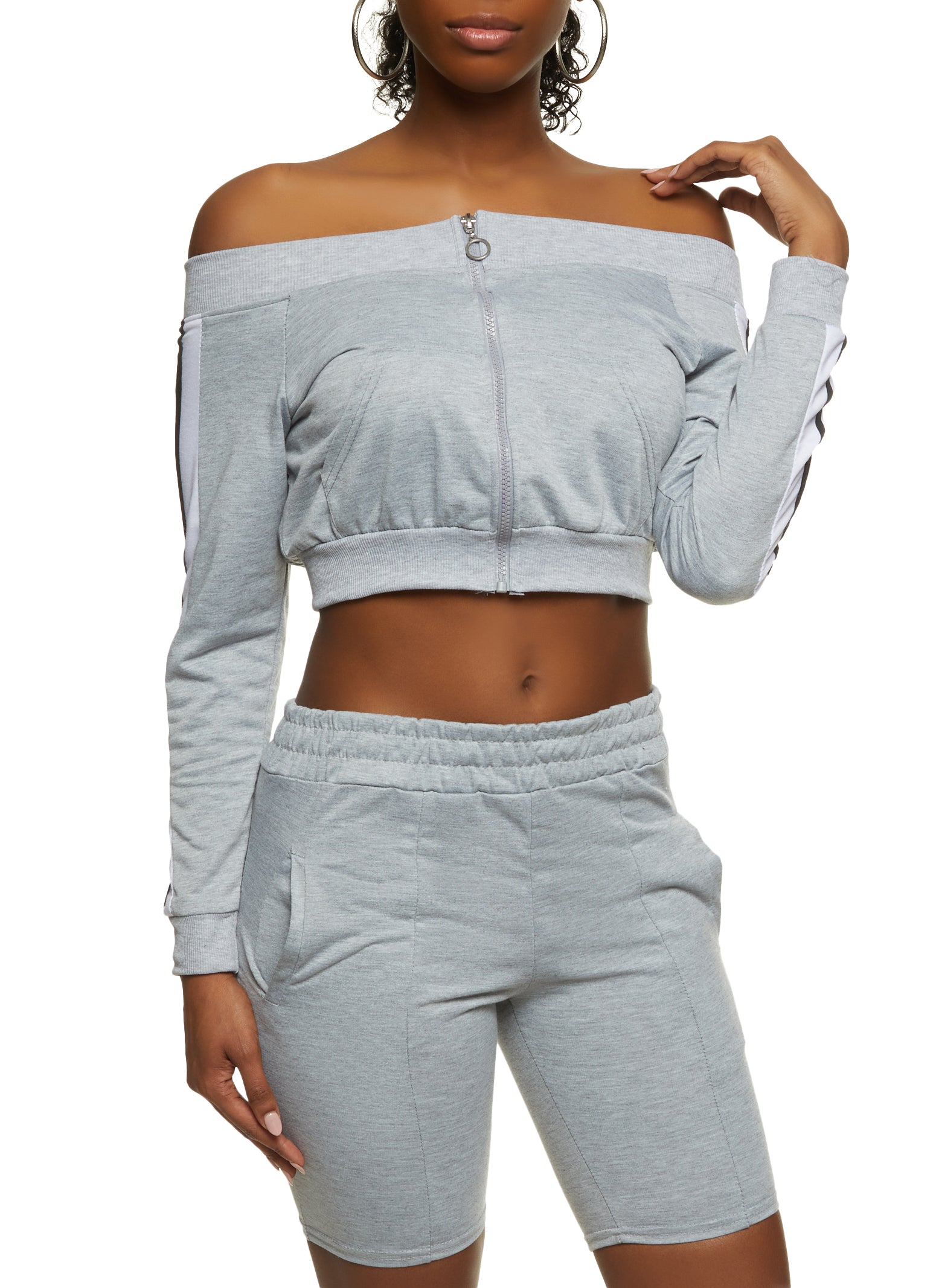 Off the shoulder zip hoodie Clearance