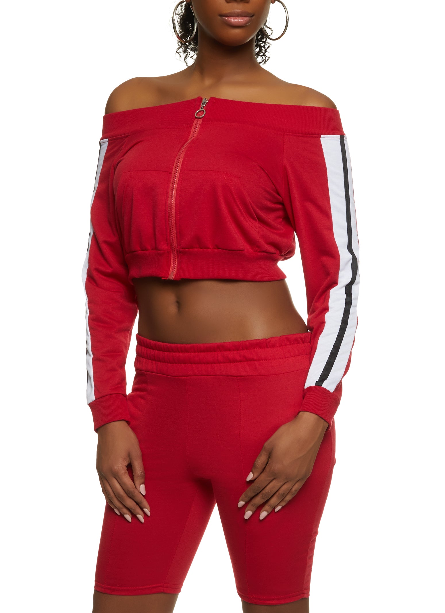 Off the shoulder zip up cropped sweatshirt Clearance
