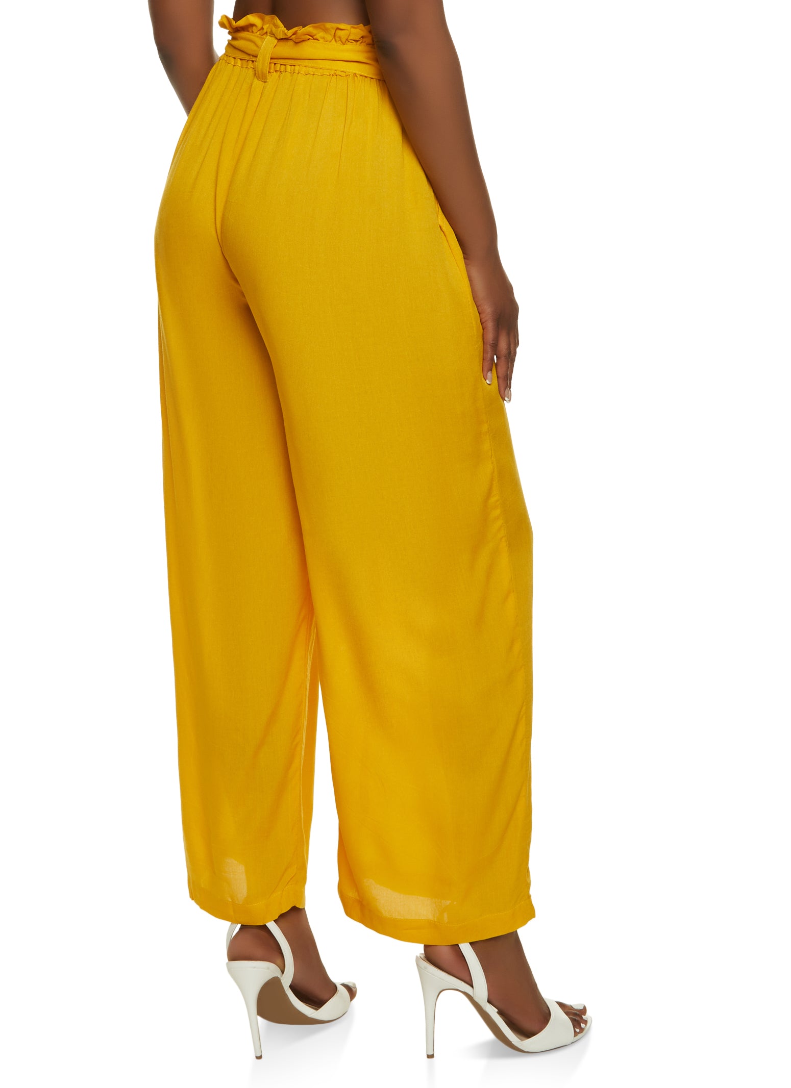 Solid Paper Bag Waist Wide Leg Pants
