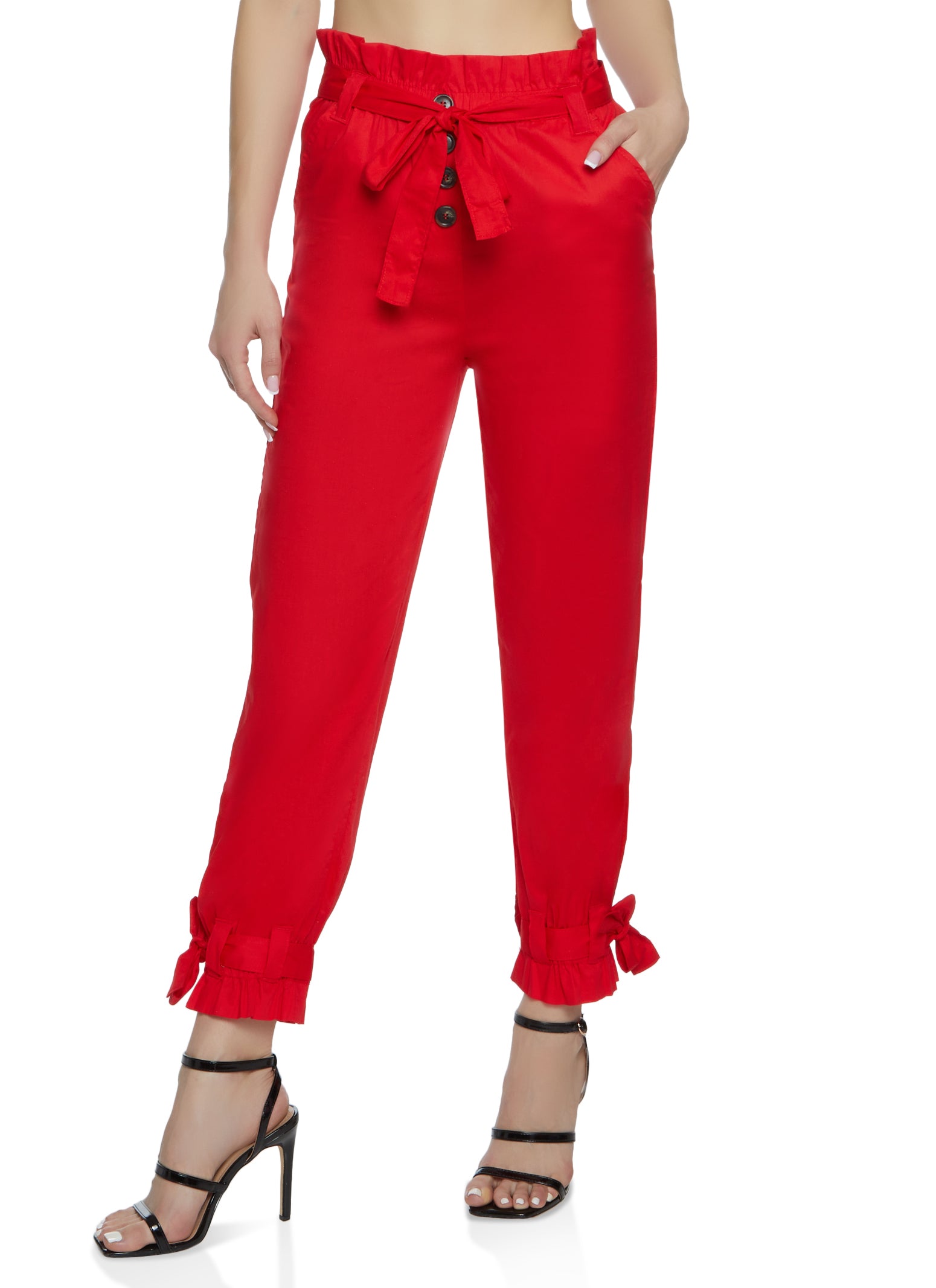 Poplin Paper Bag Waist Tie Hem Pants