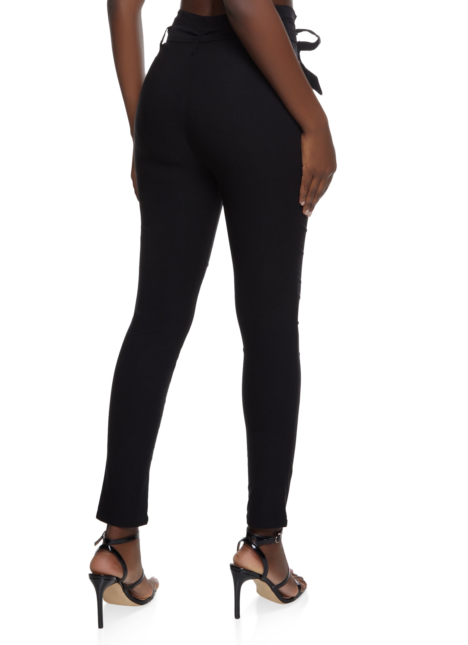 Tie Waist Belted Skinny Dress Pants