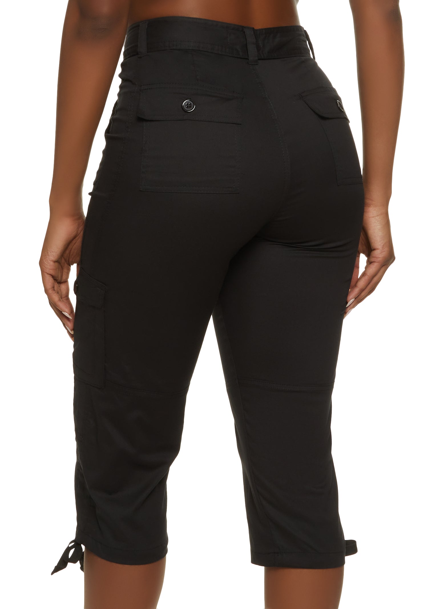 Solid Zip Pocket Detail Cargo Capris