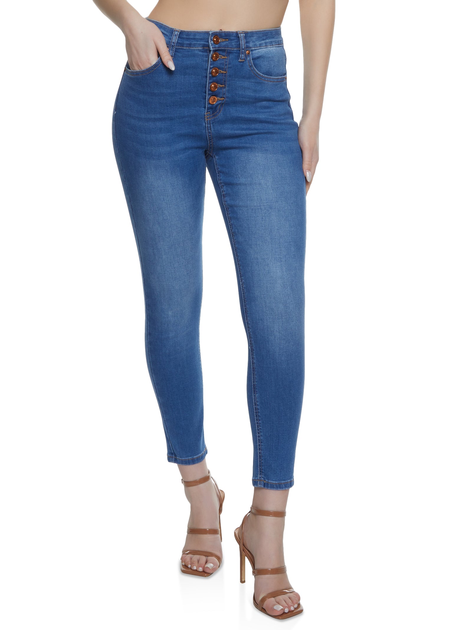 WAX Button Front Skinny Jeans
