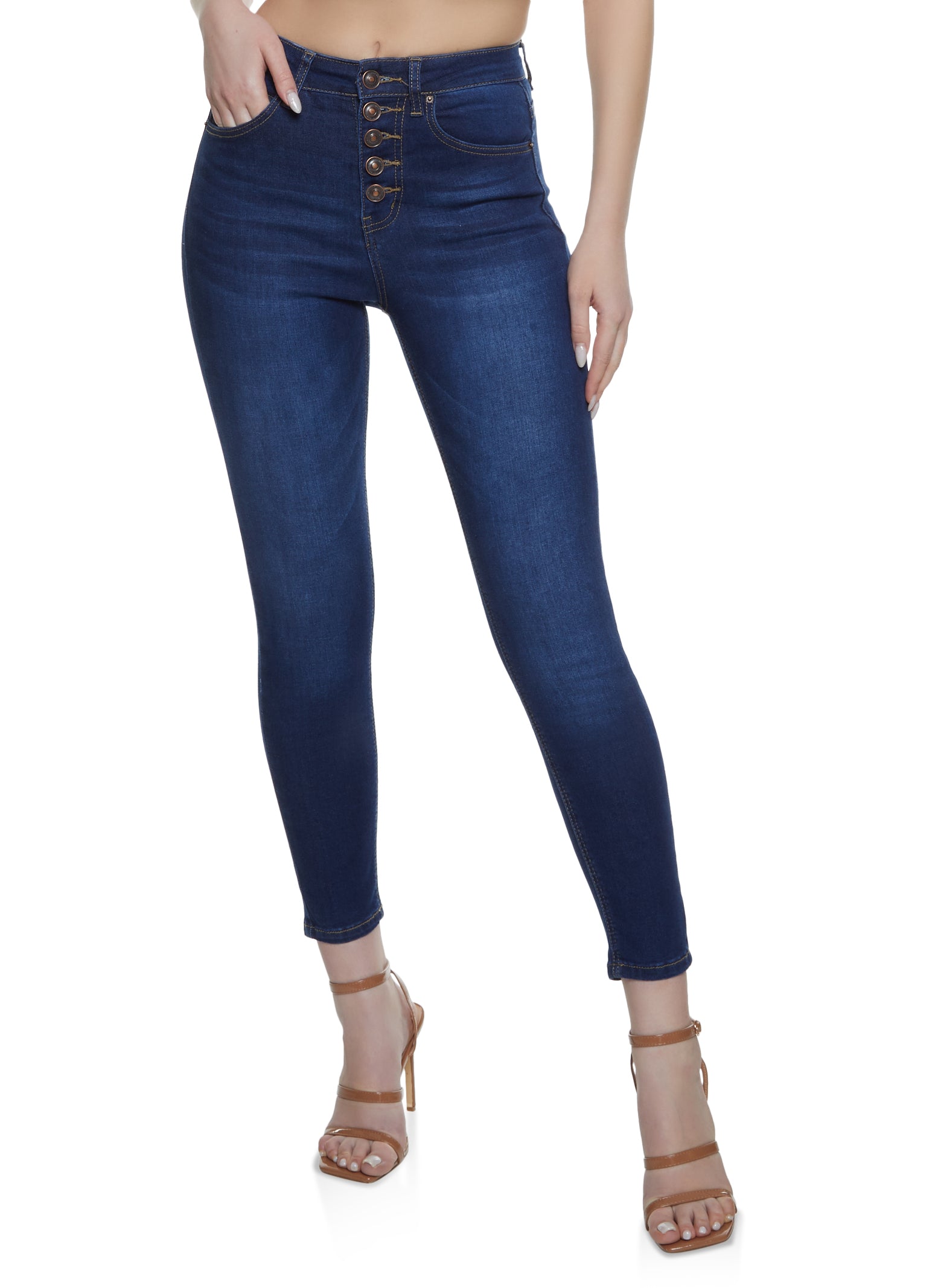 WAX Button Front Skinny Jeans