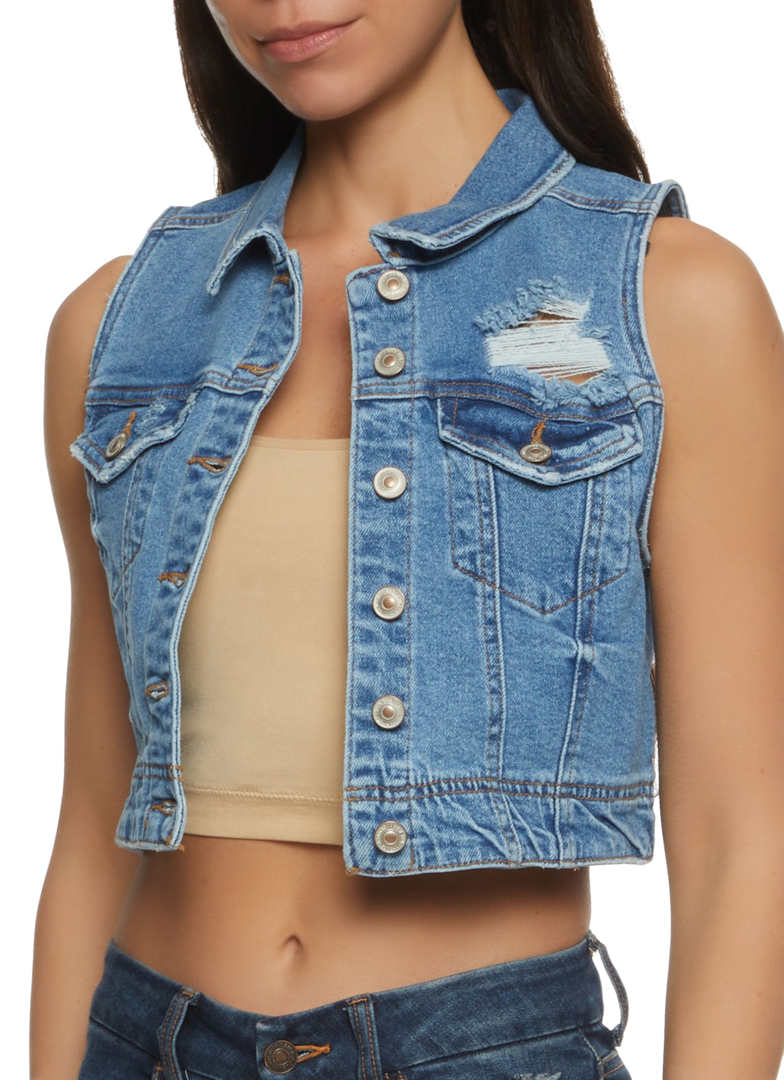 WAX Distressed Denim Vest