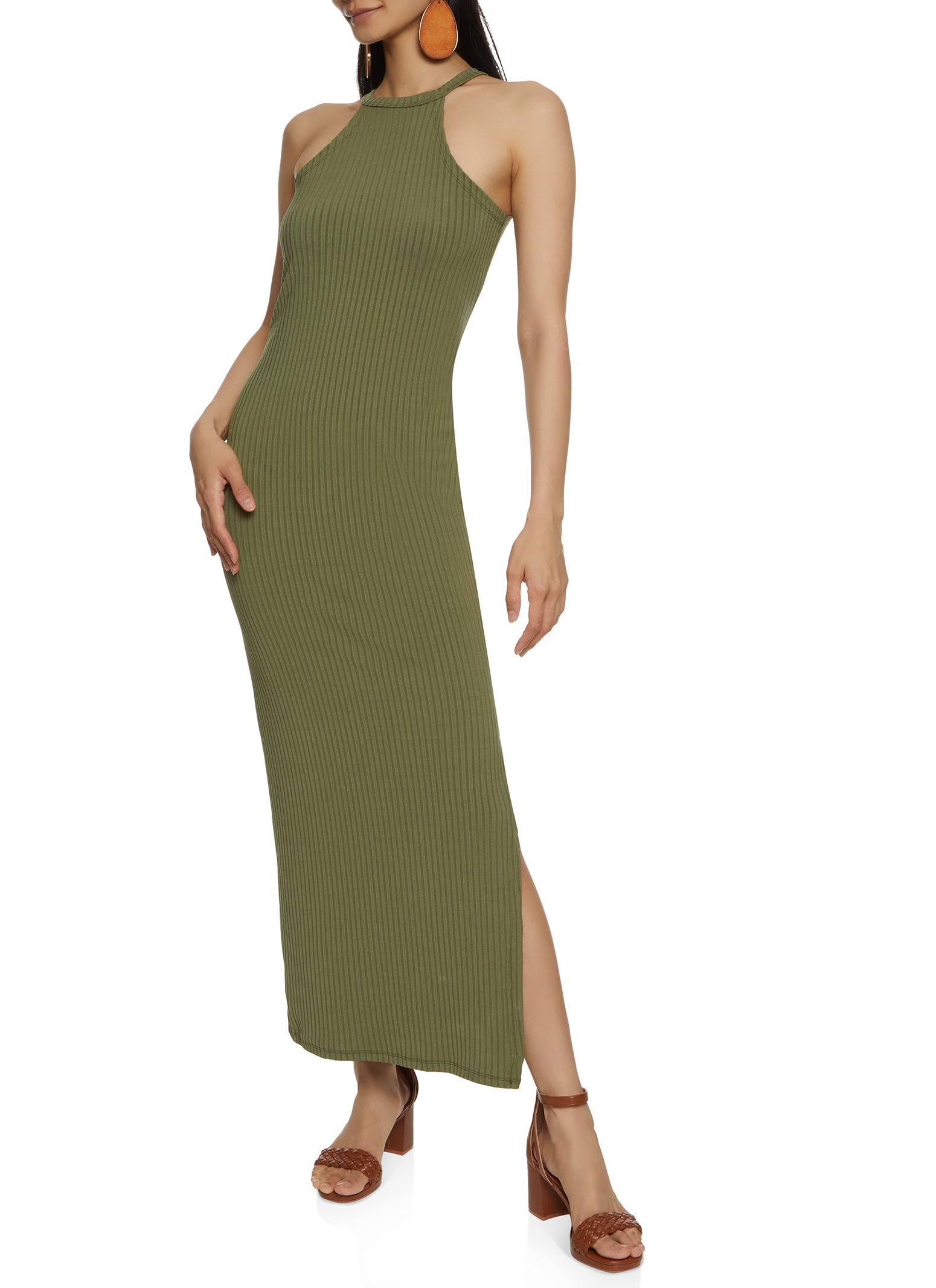 Ribbed High Neck Maxi Tank Dress