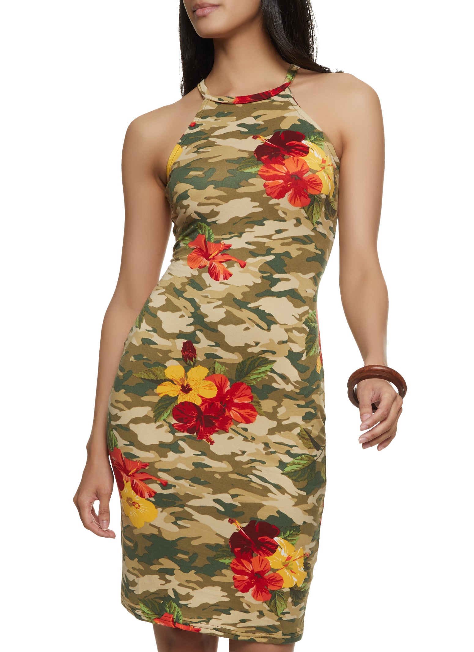 Camo Floral Print Cami Dress