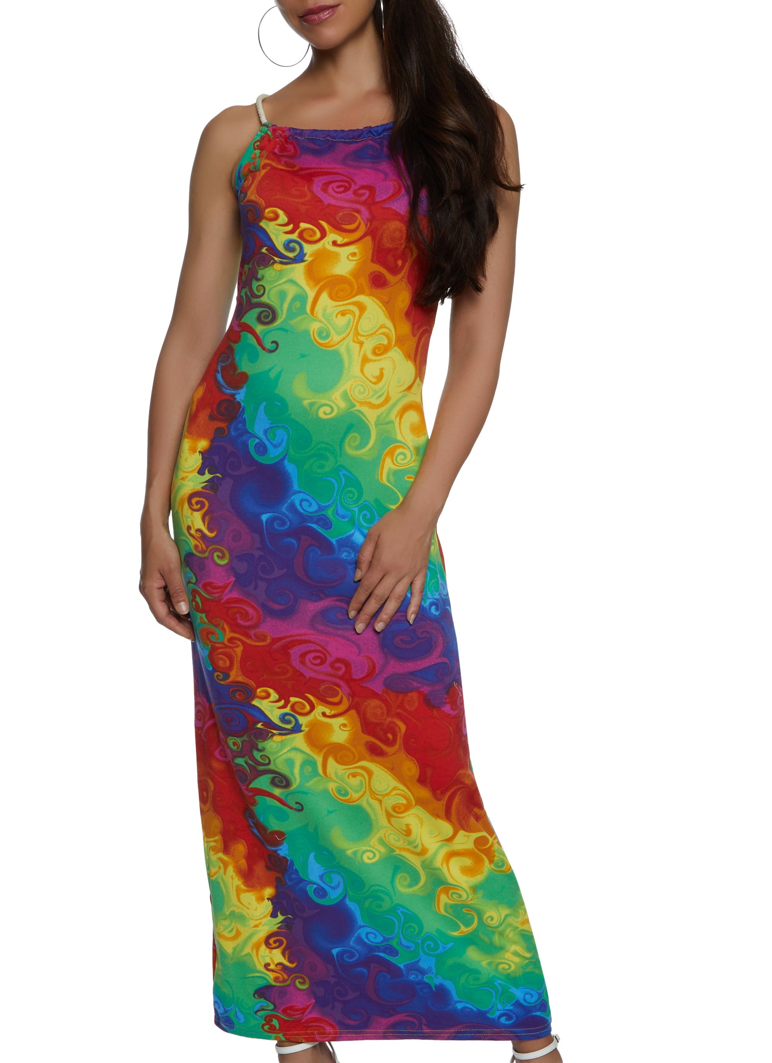 Psychedelic Print Rope Strap Maxi Dress