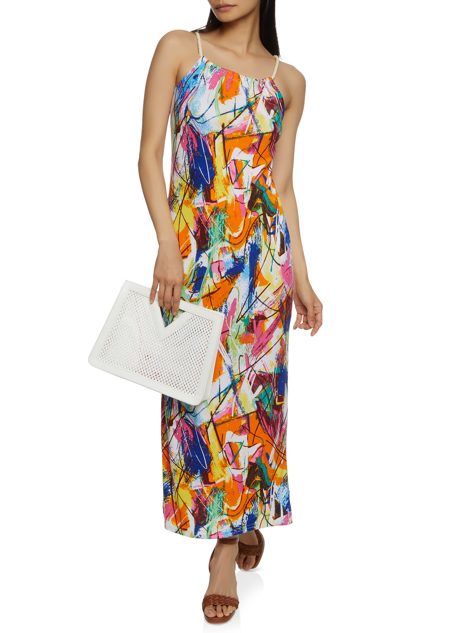 Abstract Print Rope Strap Scoop Neck Dress