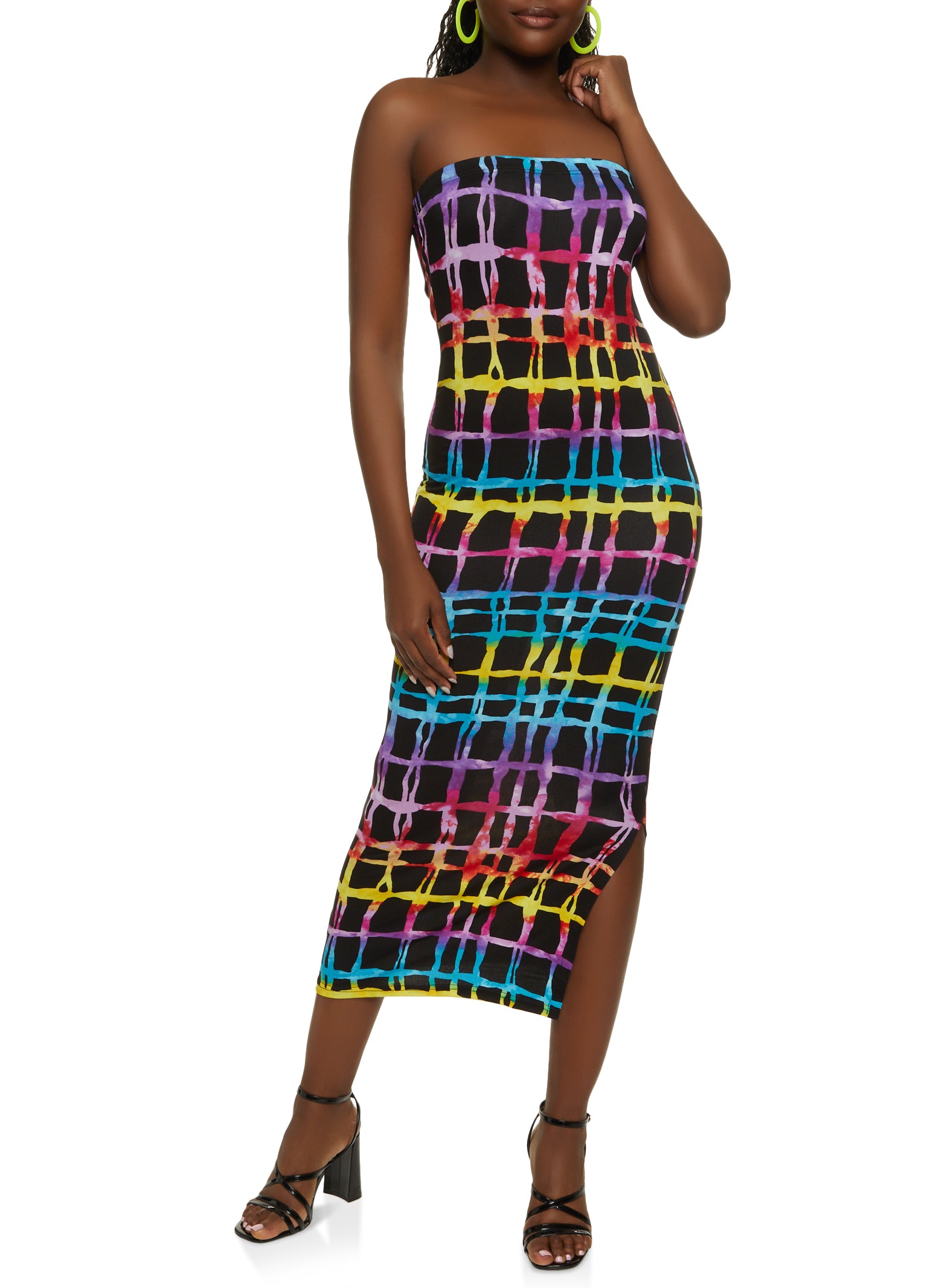 Rainbow Printed Tube Maxi Dress
