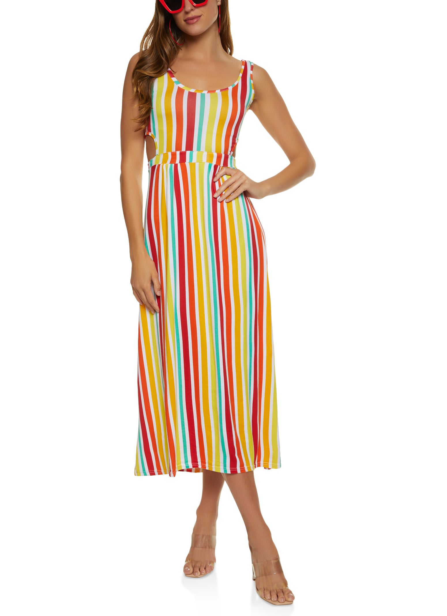 Rainbow Striped Cut Out Maxi Dress