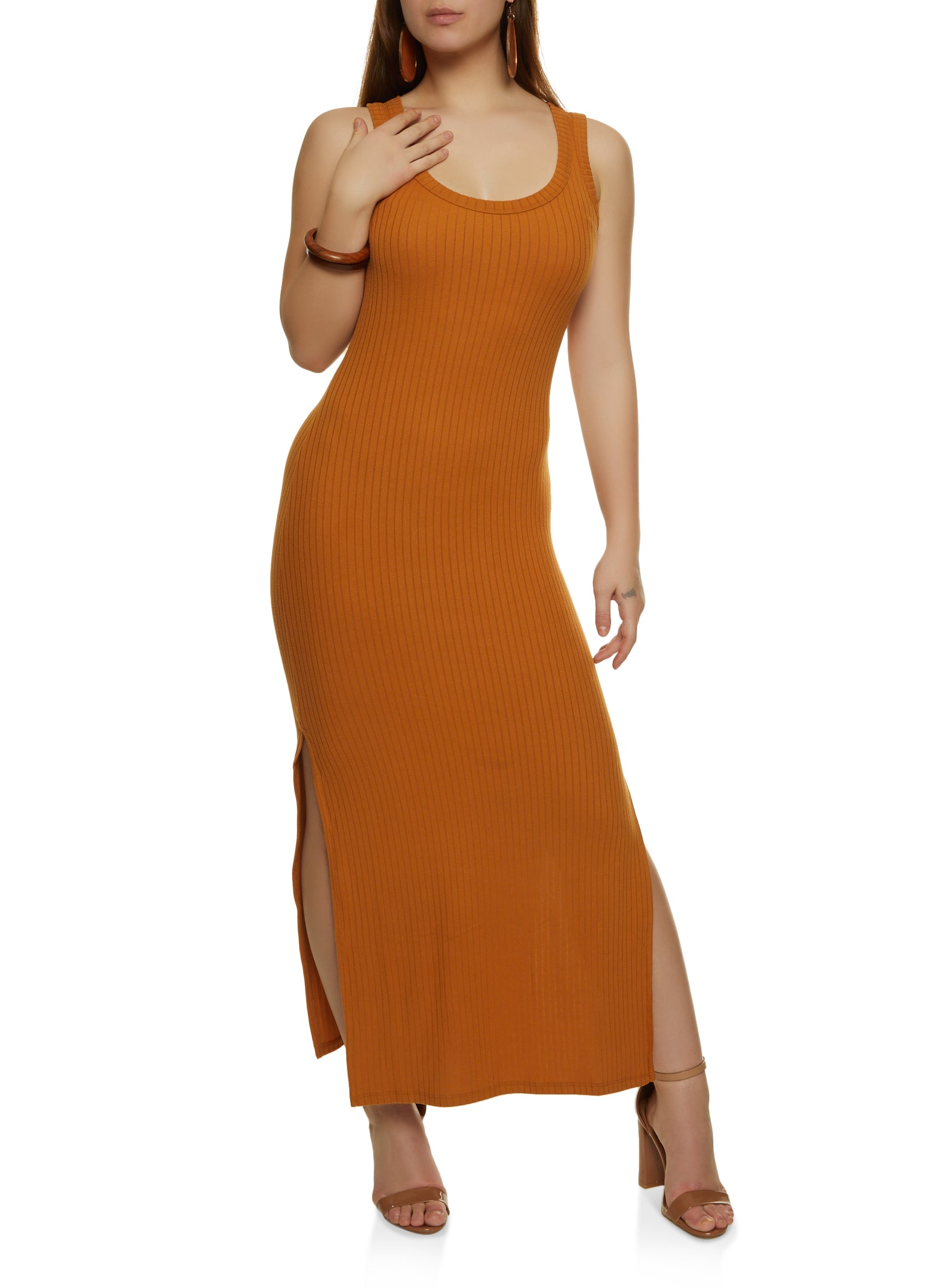 Ribbed Side Slit Maxi Tank Dress