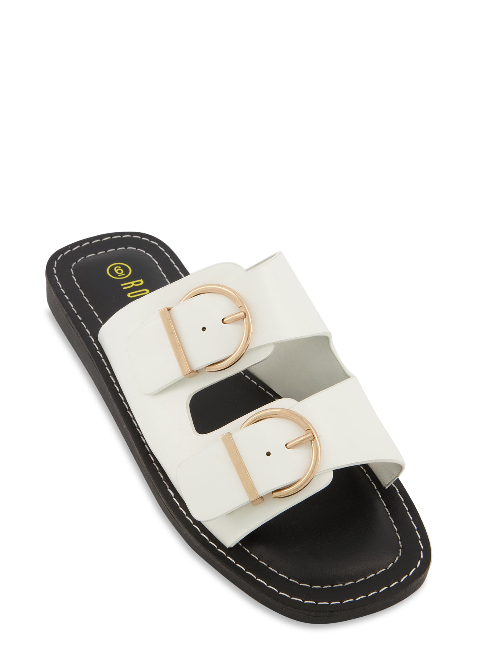 Double Buckle Band Slide Sandals