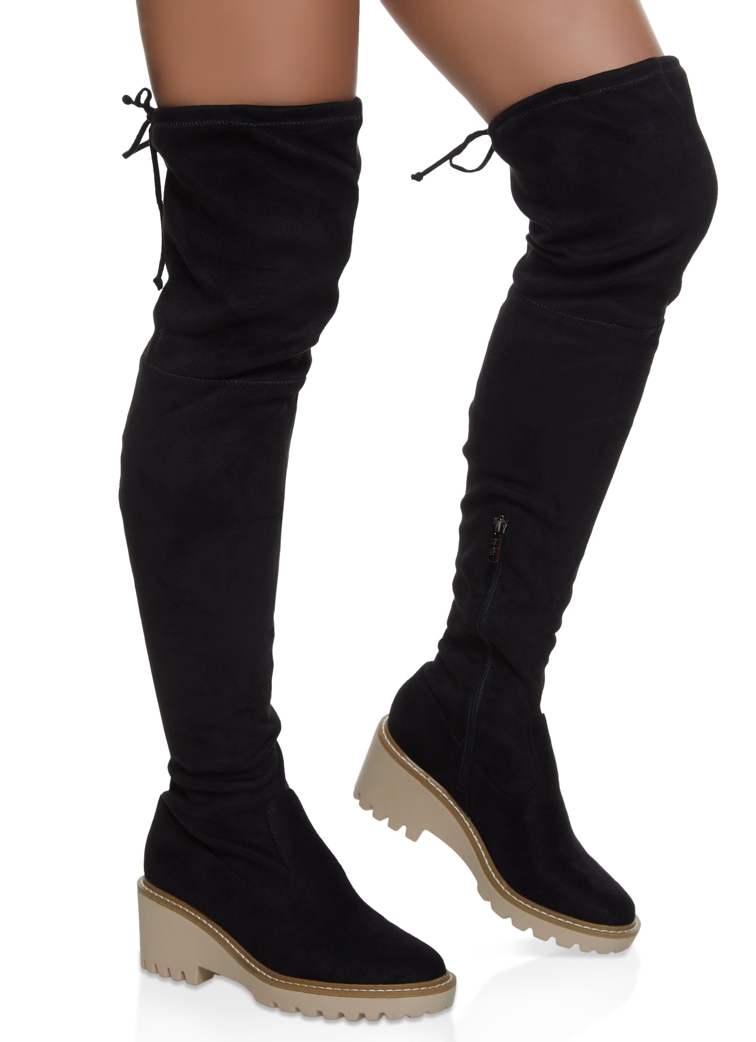 Faux Suede Over The Knee Wedge Boots