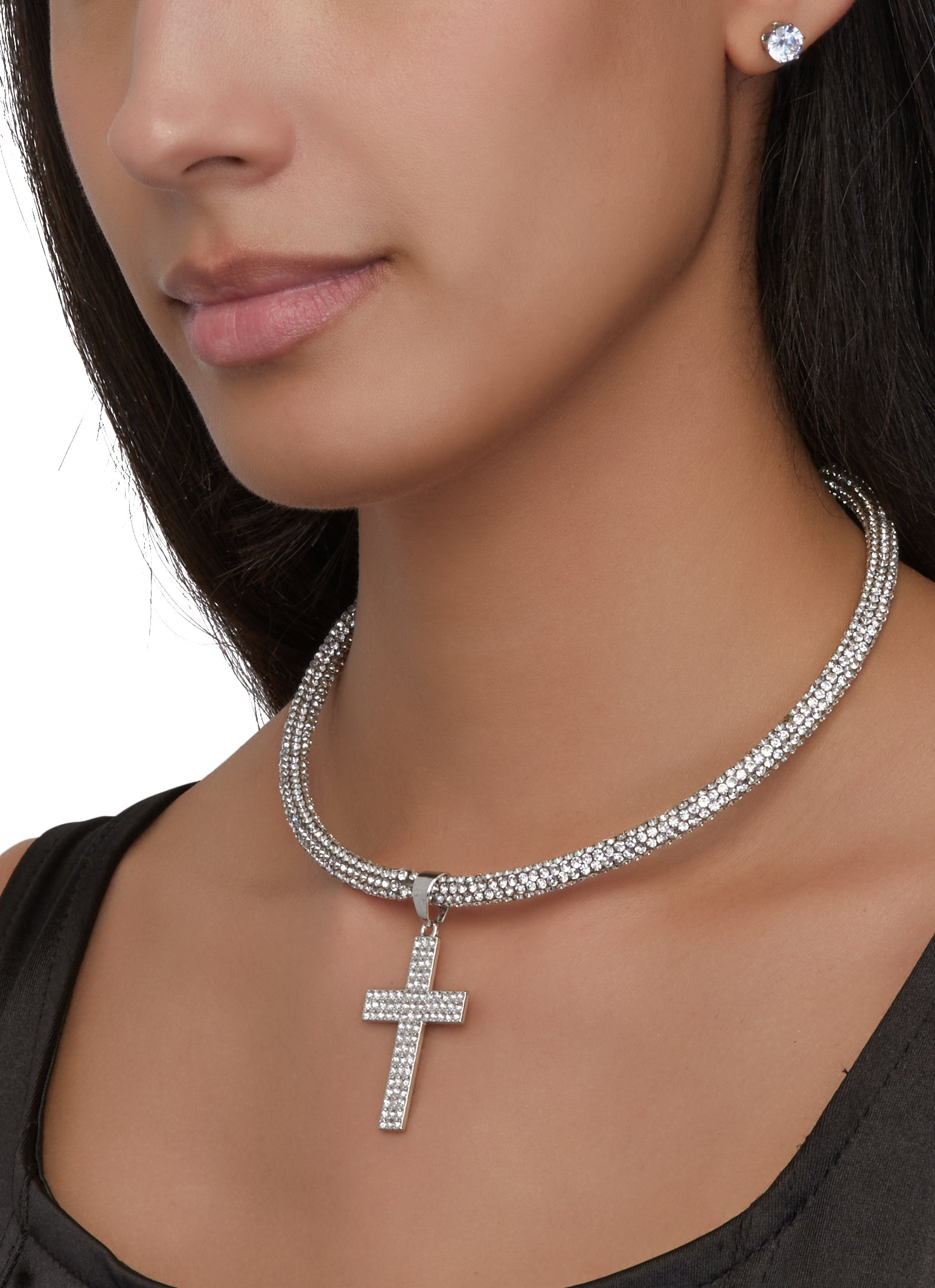 Buy Sterling Silver & Rhinestone Cross Pendant Vintage Necklace 18 Online  in India - Etsy