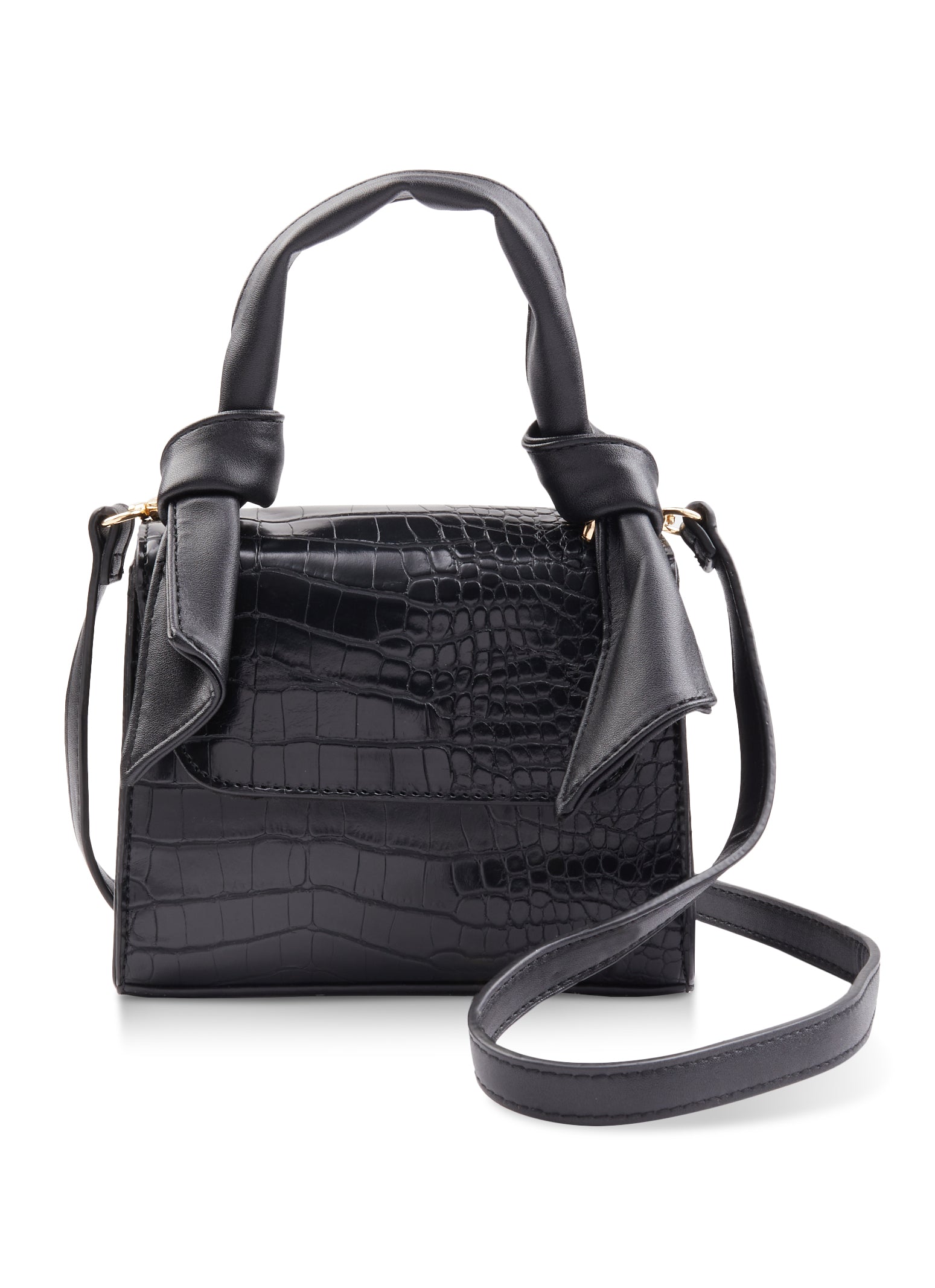 Solid Faux Croc Crossbody Bag