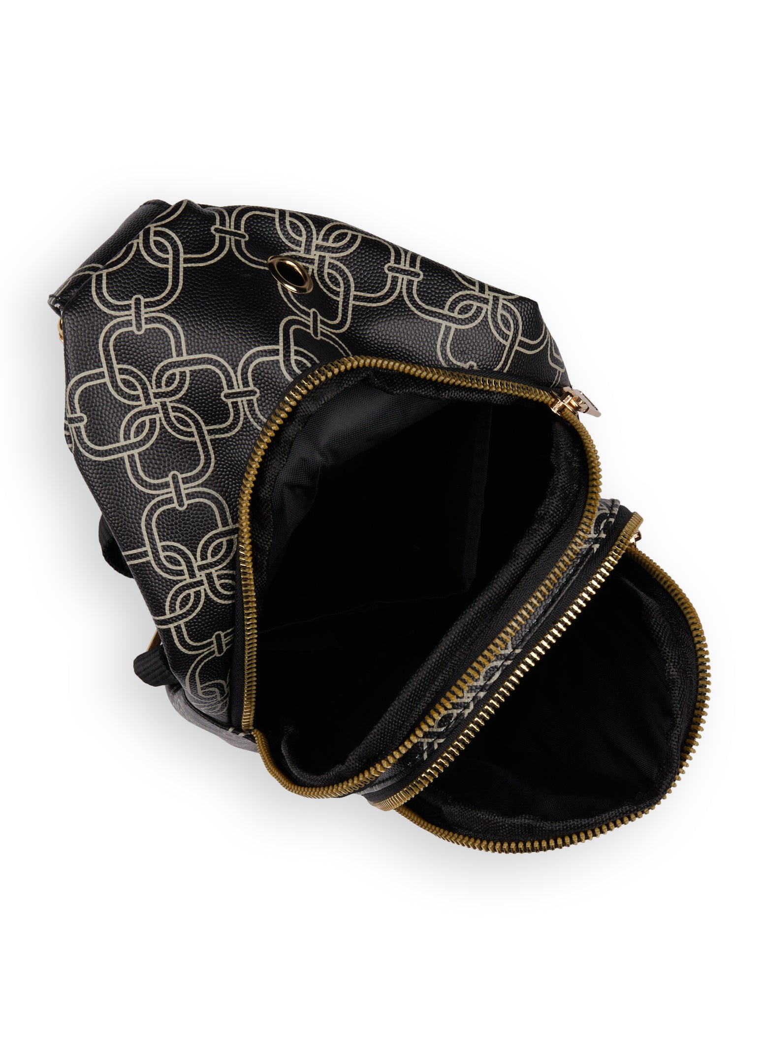 Faux Leather Printed Triple Zip Sling Backpack