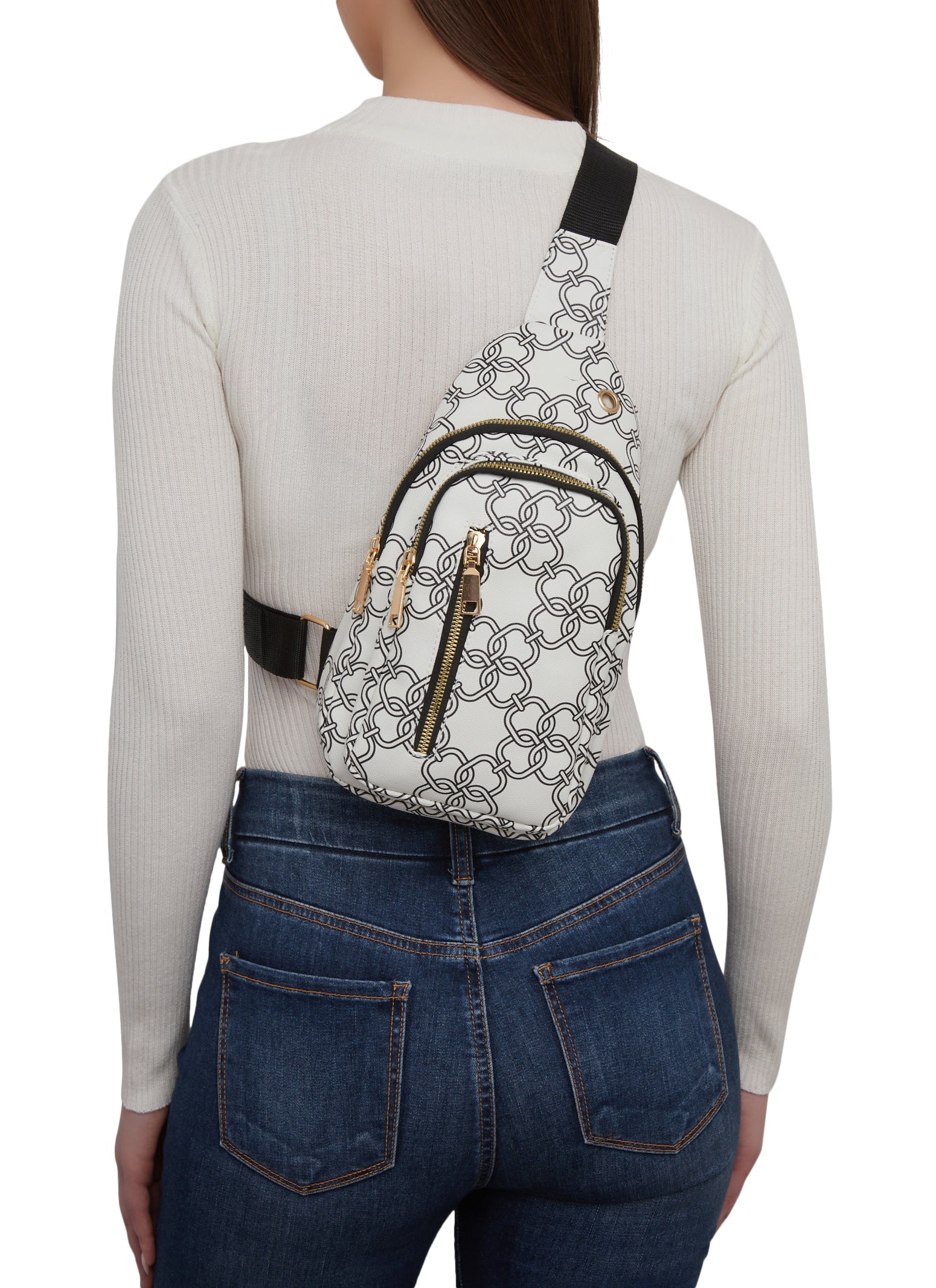 Faux Leather Printed Triple Zip Sling Backpack