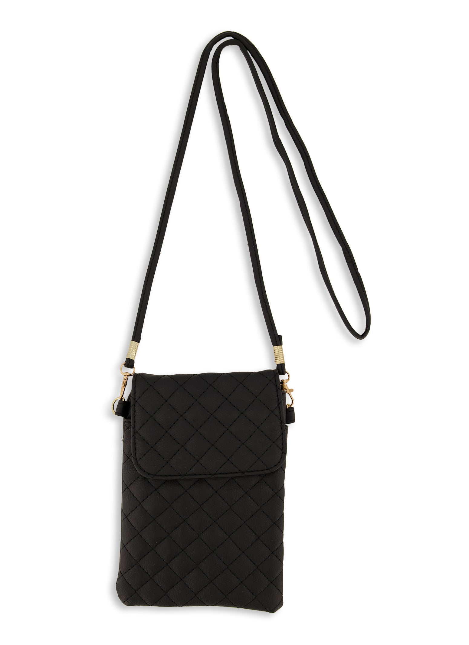 Quilted Cell Phone Crossbody Bag - Black