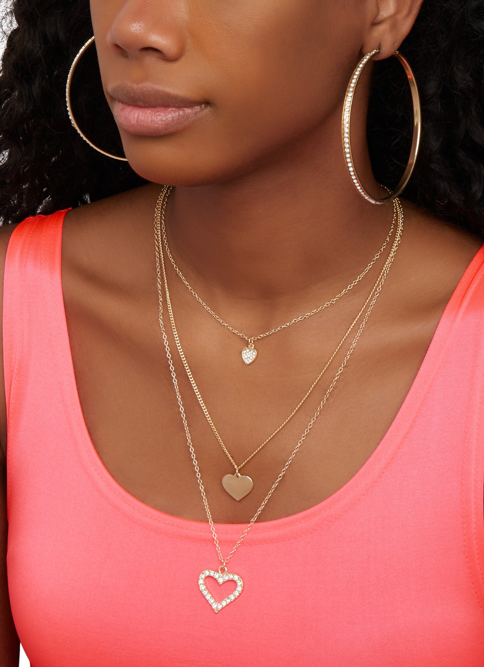 Heart Necklace and Hoop Earrings Set