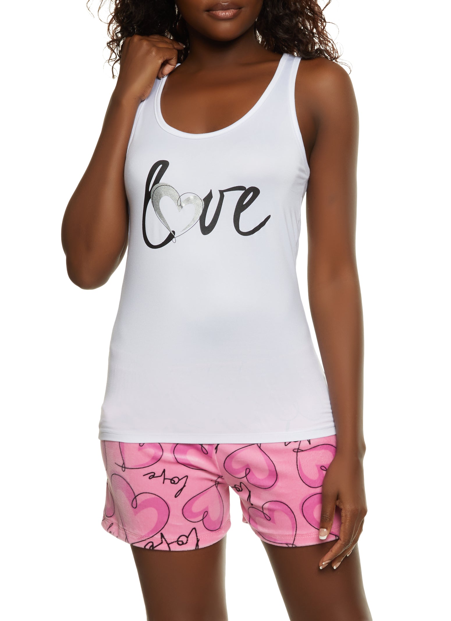 Love Graphic Pajama Tank Top and Shorts