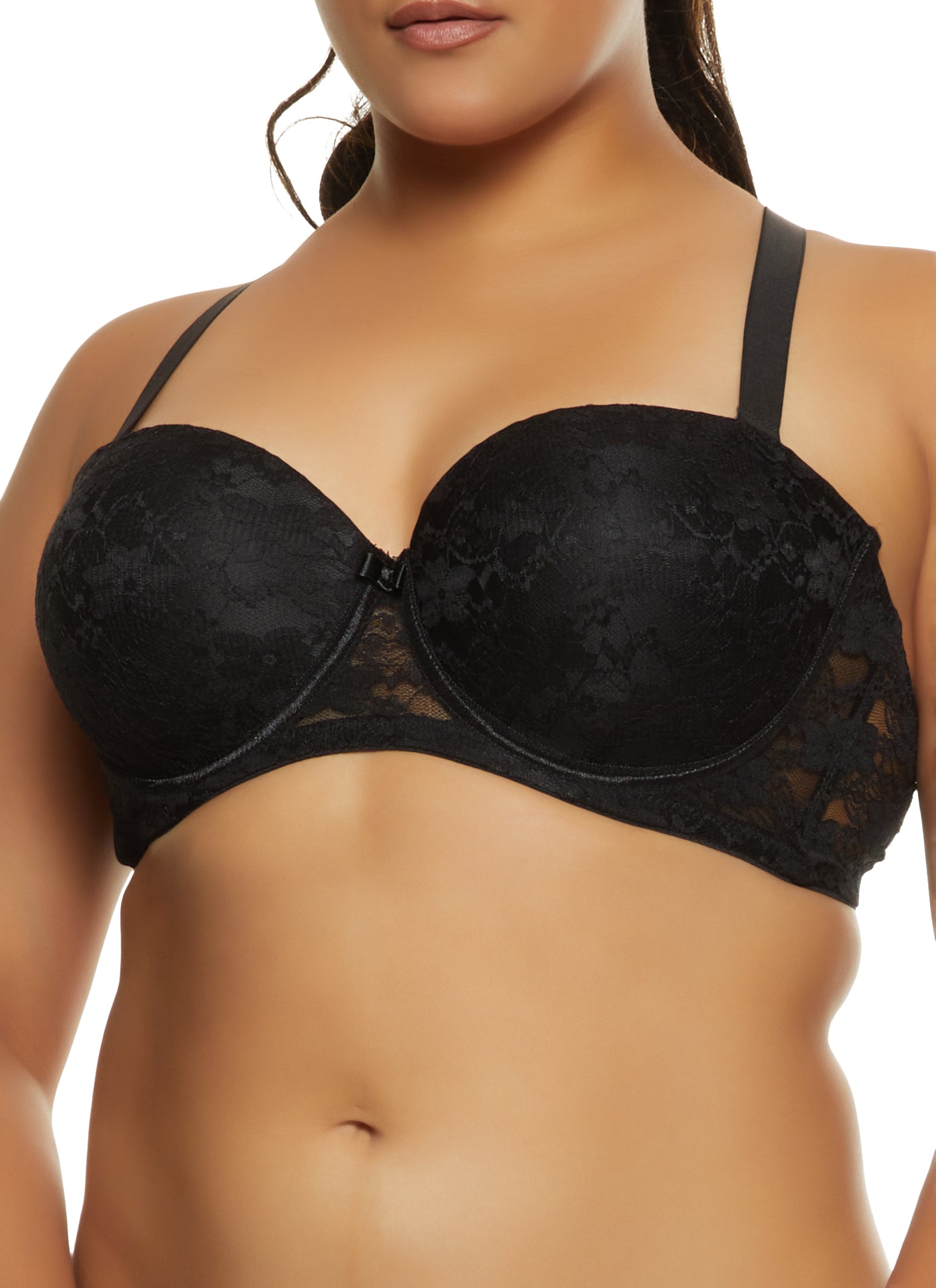Plus Size Solid Lace Balconette Bra | Convertible to Strapless