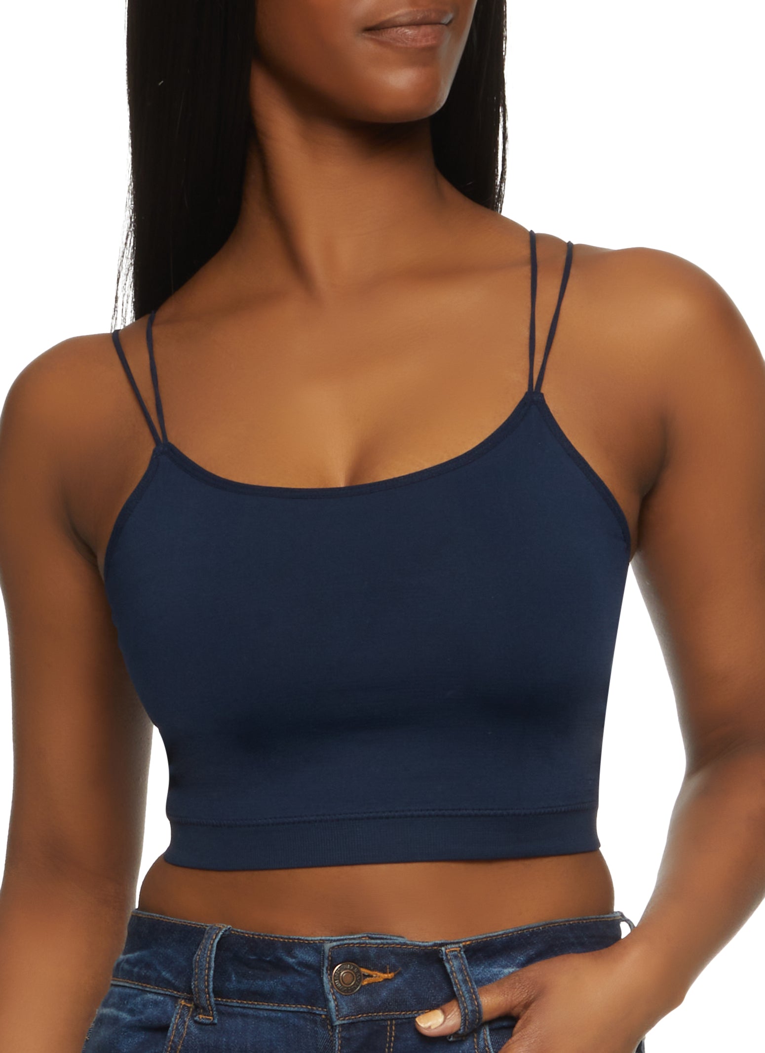 Seamless Compression Rib Knit Cropped Cami - Navy