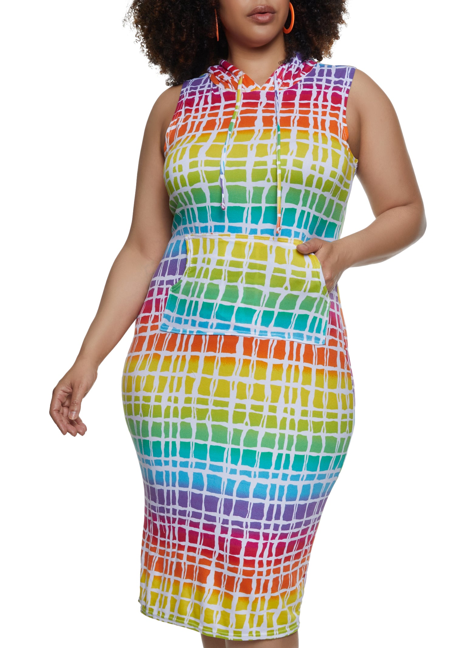 Plus Size Printed Sleeveless Hoodie Dress