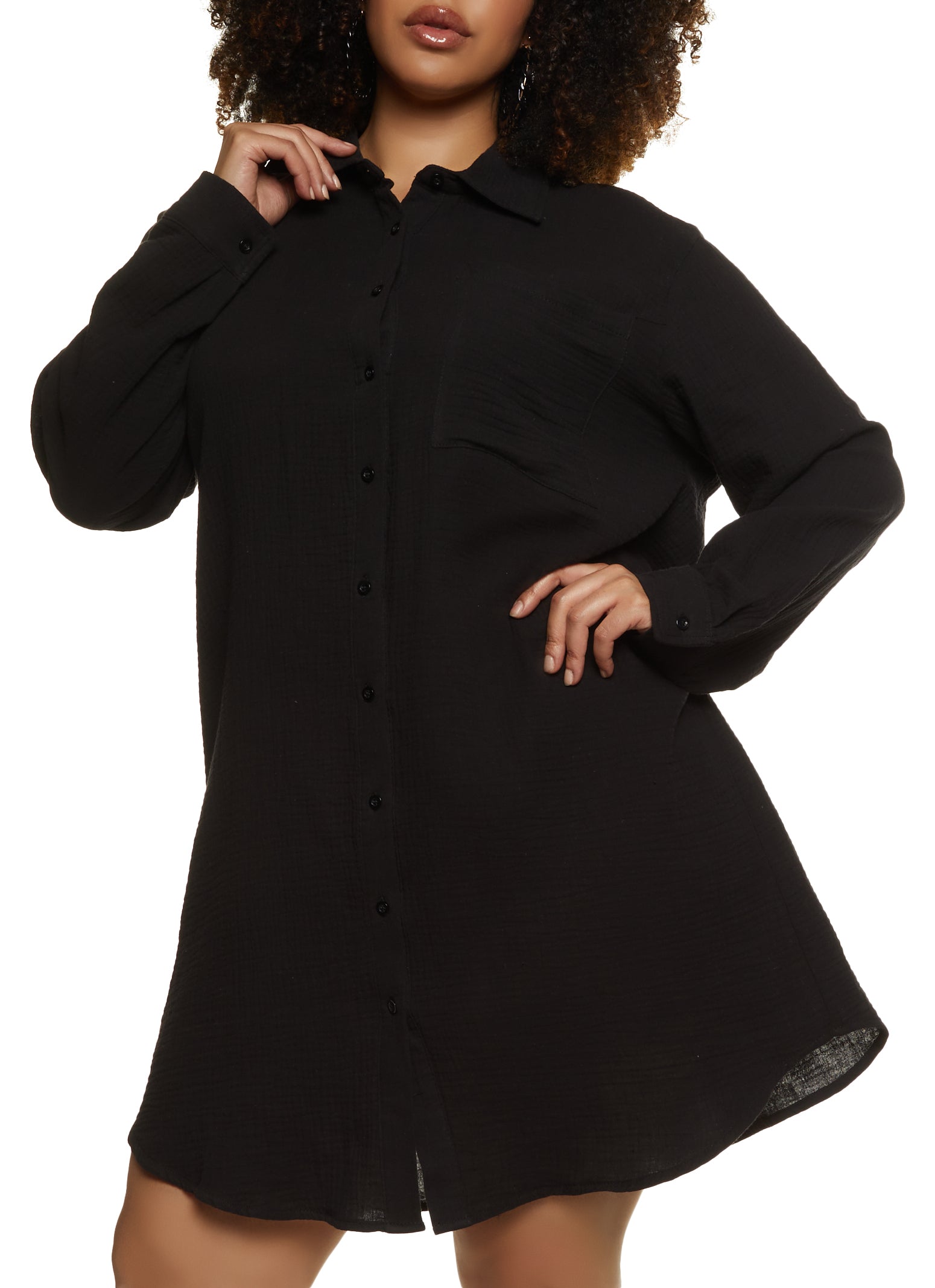 Plus Size Gauze Knit Shirt Dress