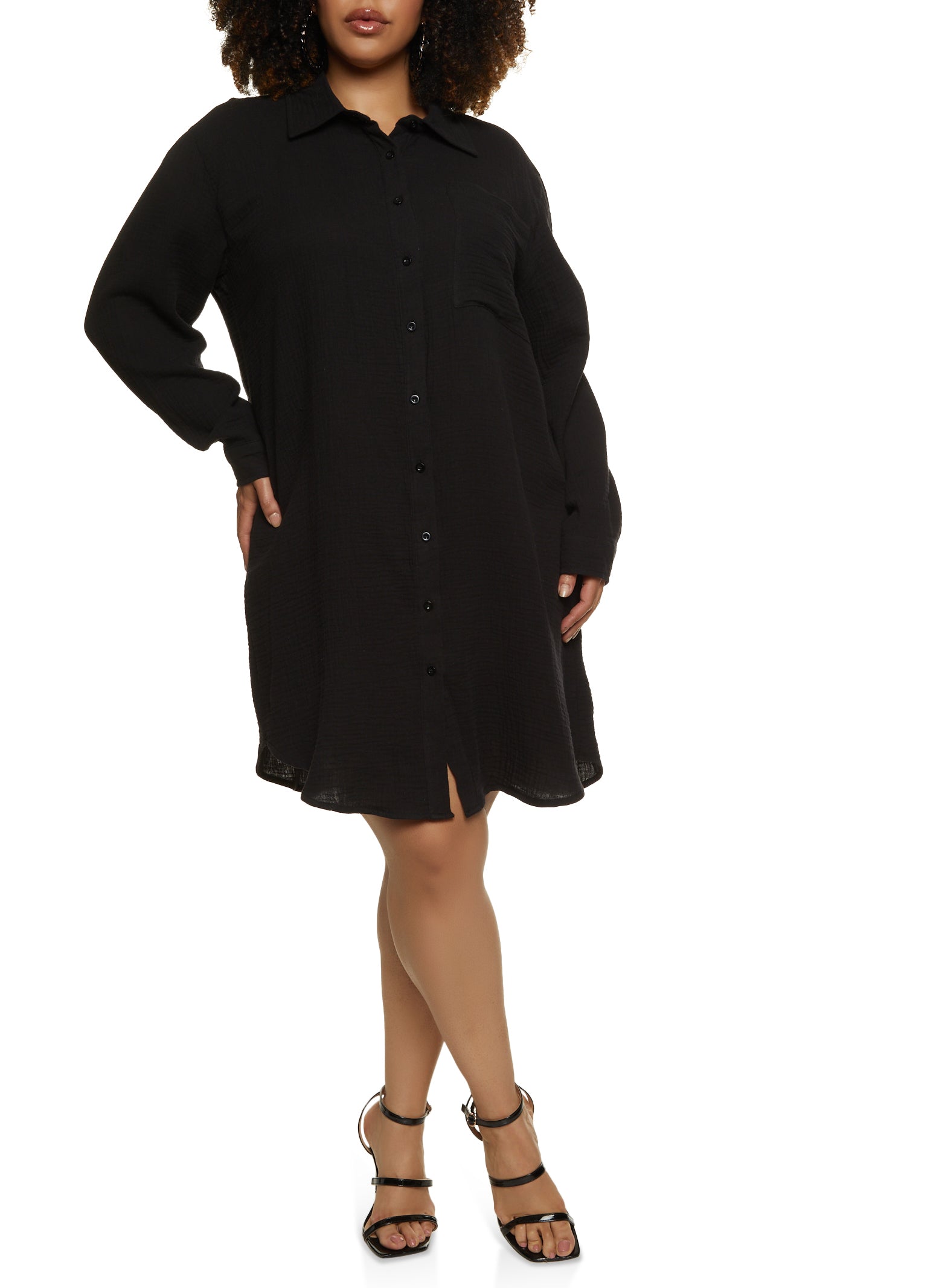 Plus Size Gauze Knit Shirt Dress