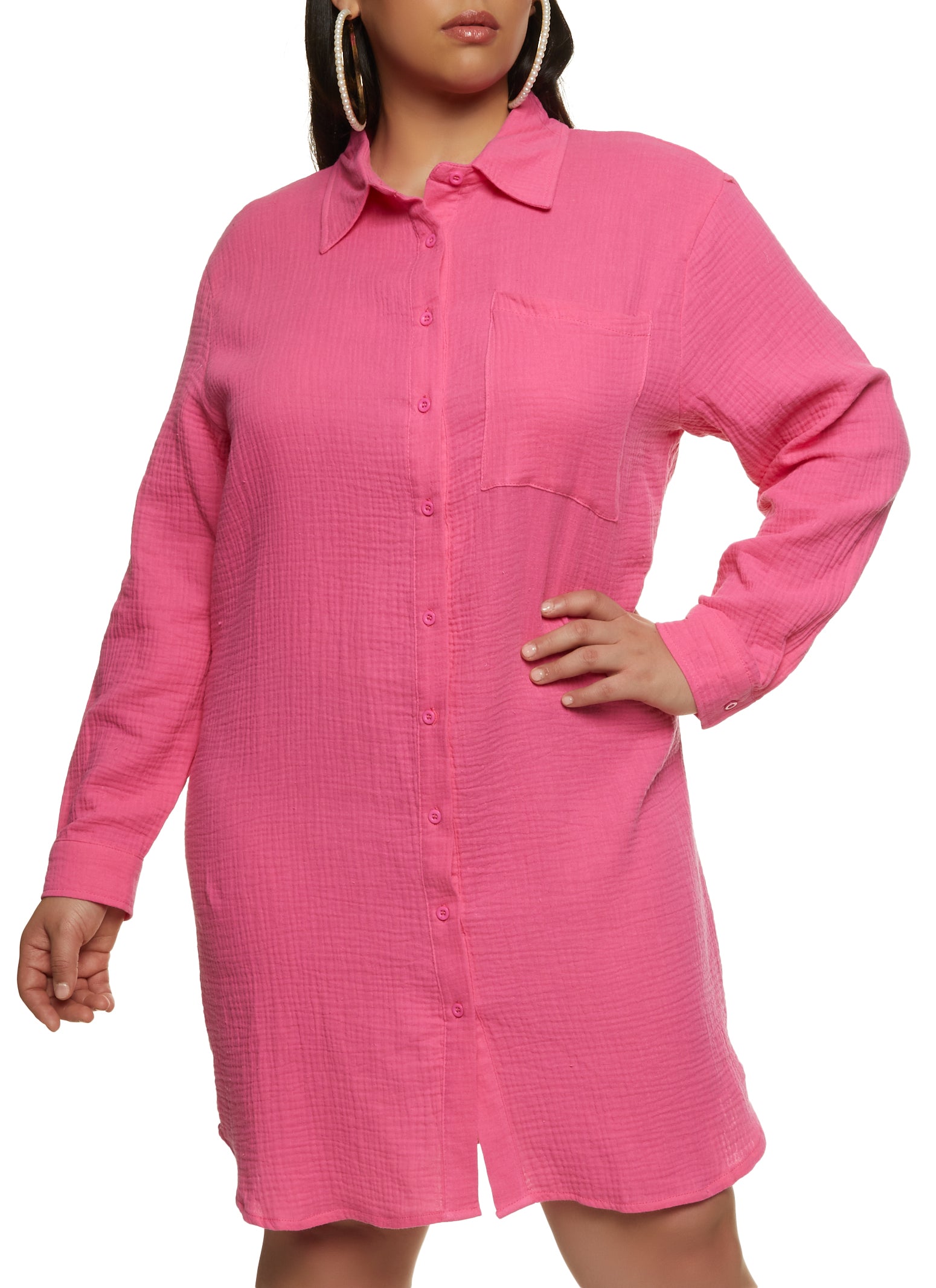 Plus Size Gauze Knit Shirt Dress