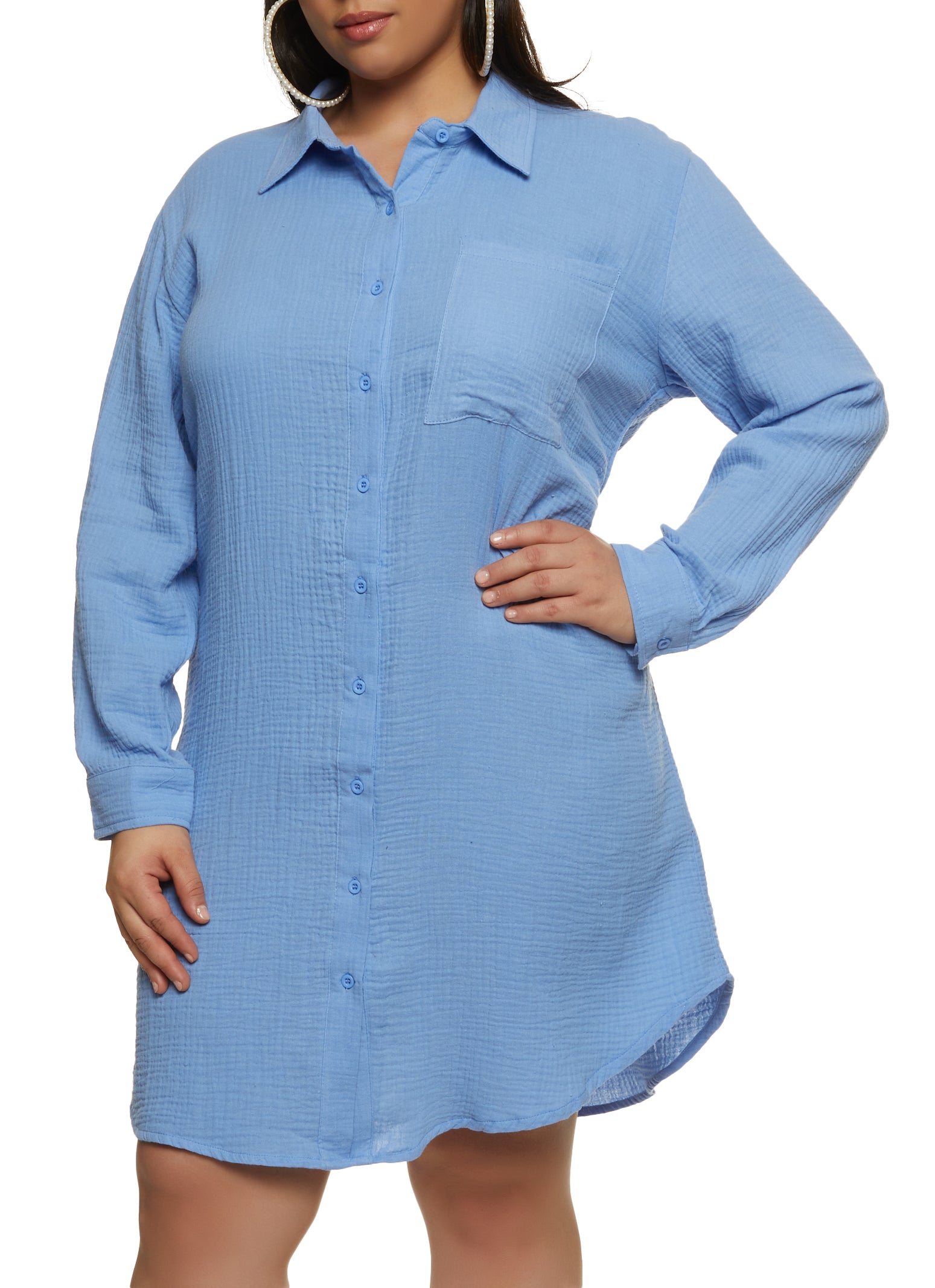 Plus Size Gauze Knit Shirt Dress