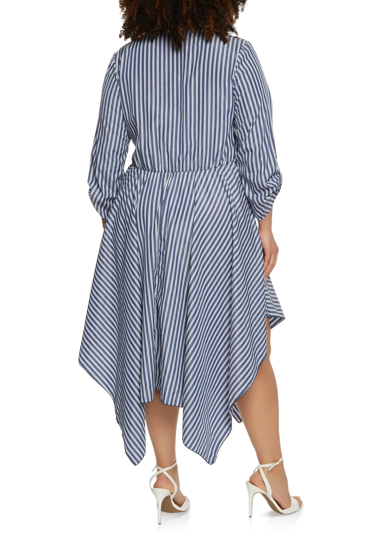 Plus Size Striped Cuffed Sleeve Wrap Dress