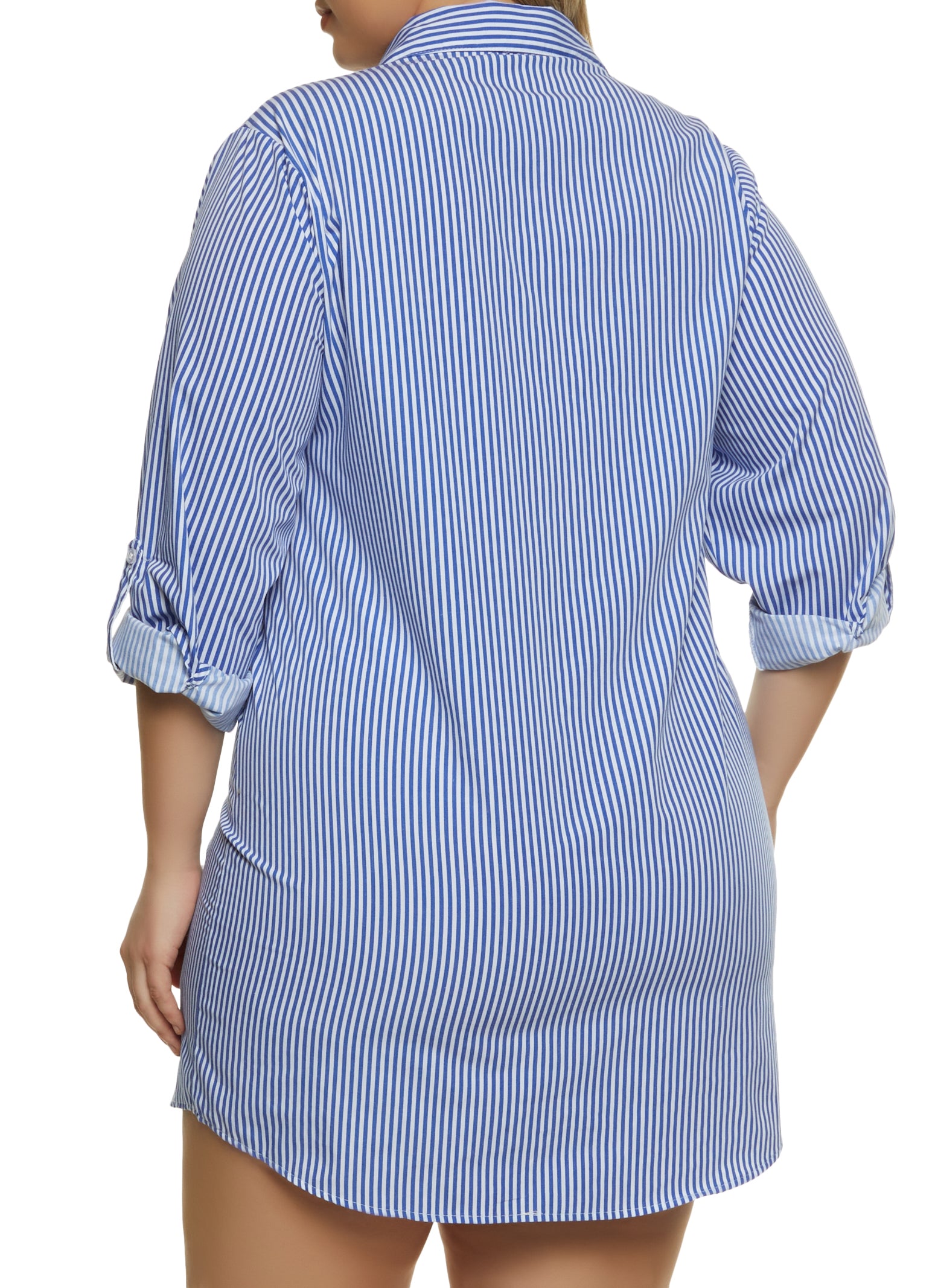 Plus Size Striped Pocket Shirt Dress
