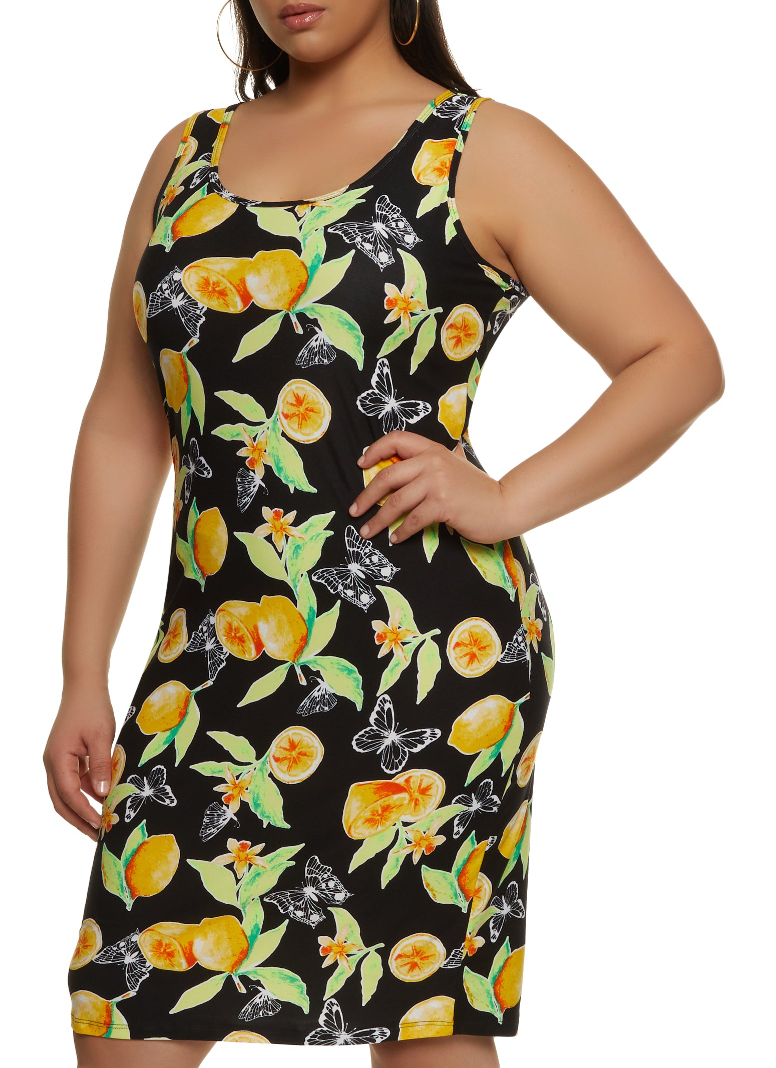 Plus Size Lemon Print Tank Dress