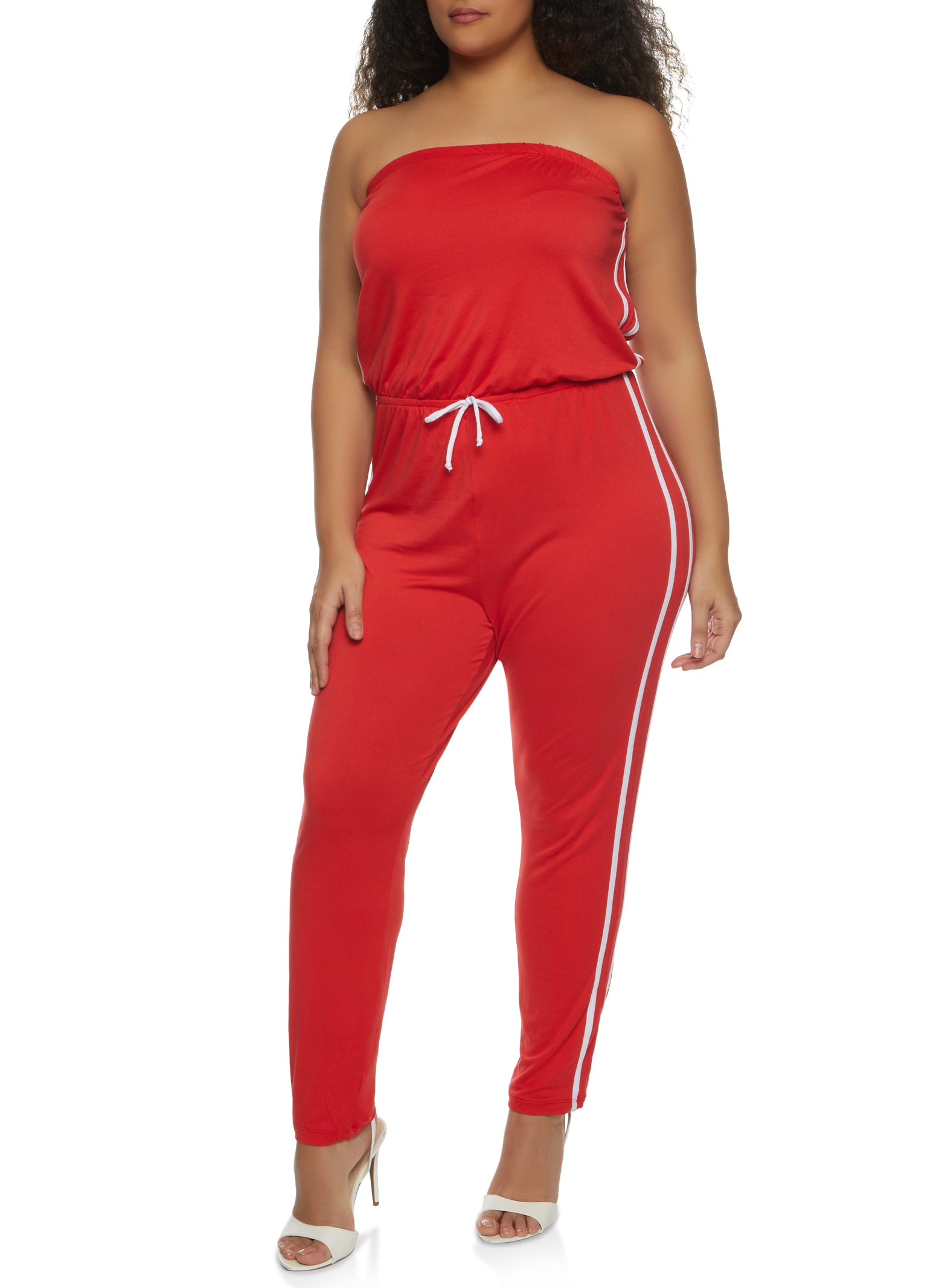 Plus Size Strapless Varsity Stripe Jumpsuit