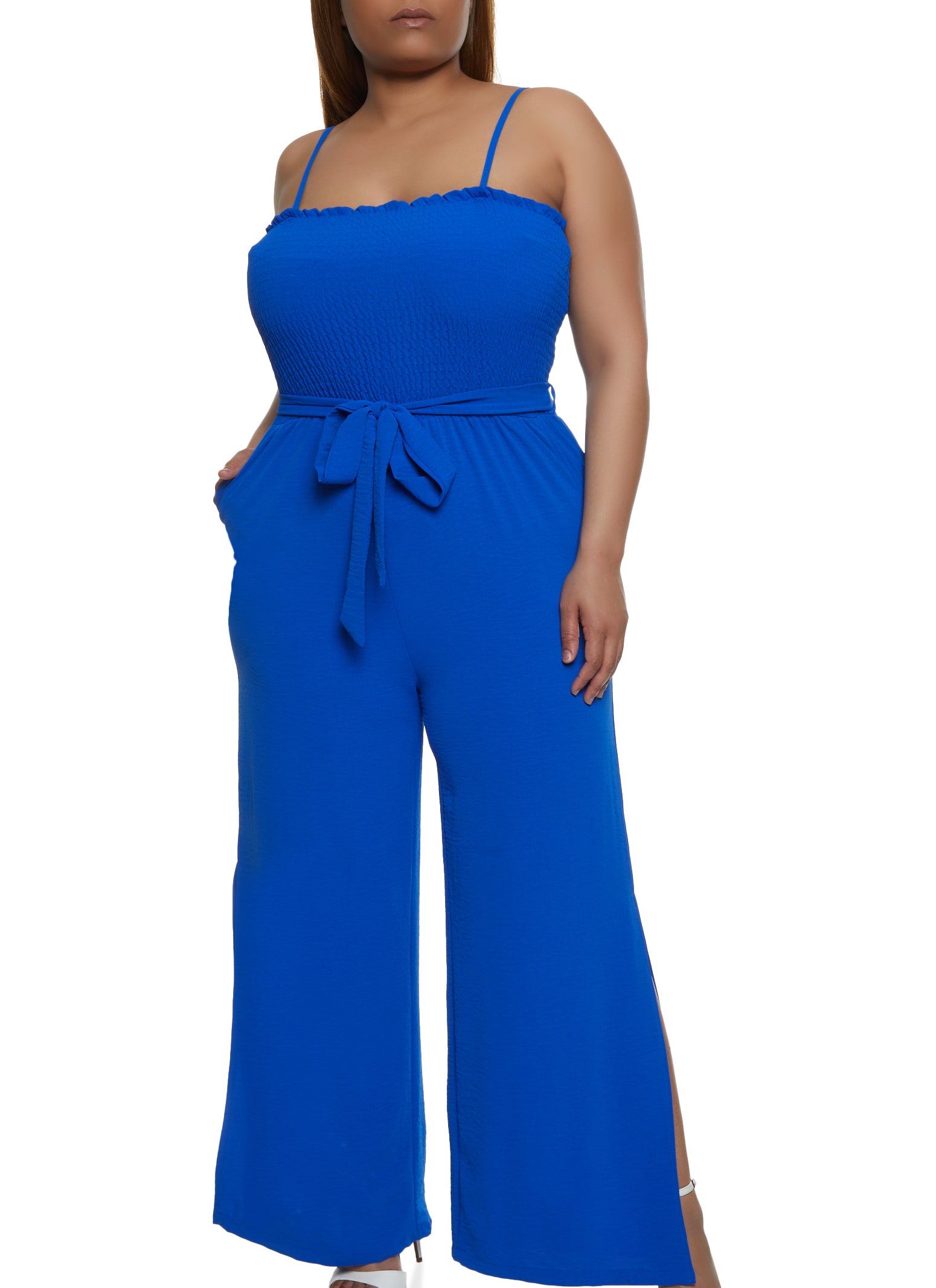 Plus Size Split Leg Airy Crepe Knit Jumpsuit
