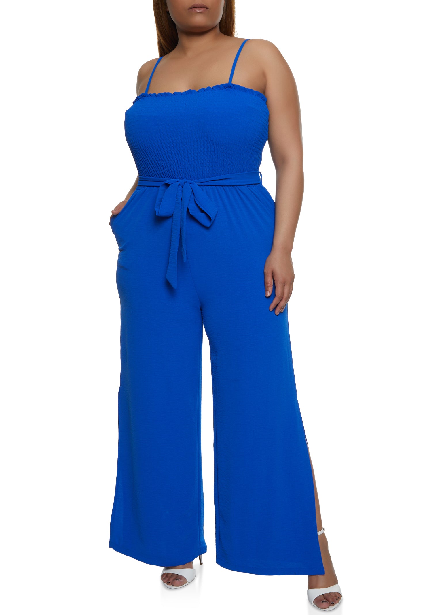 Plus Size Split Leg Airy Crepe Knit Jumpsuit