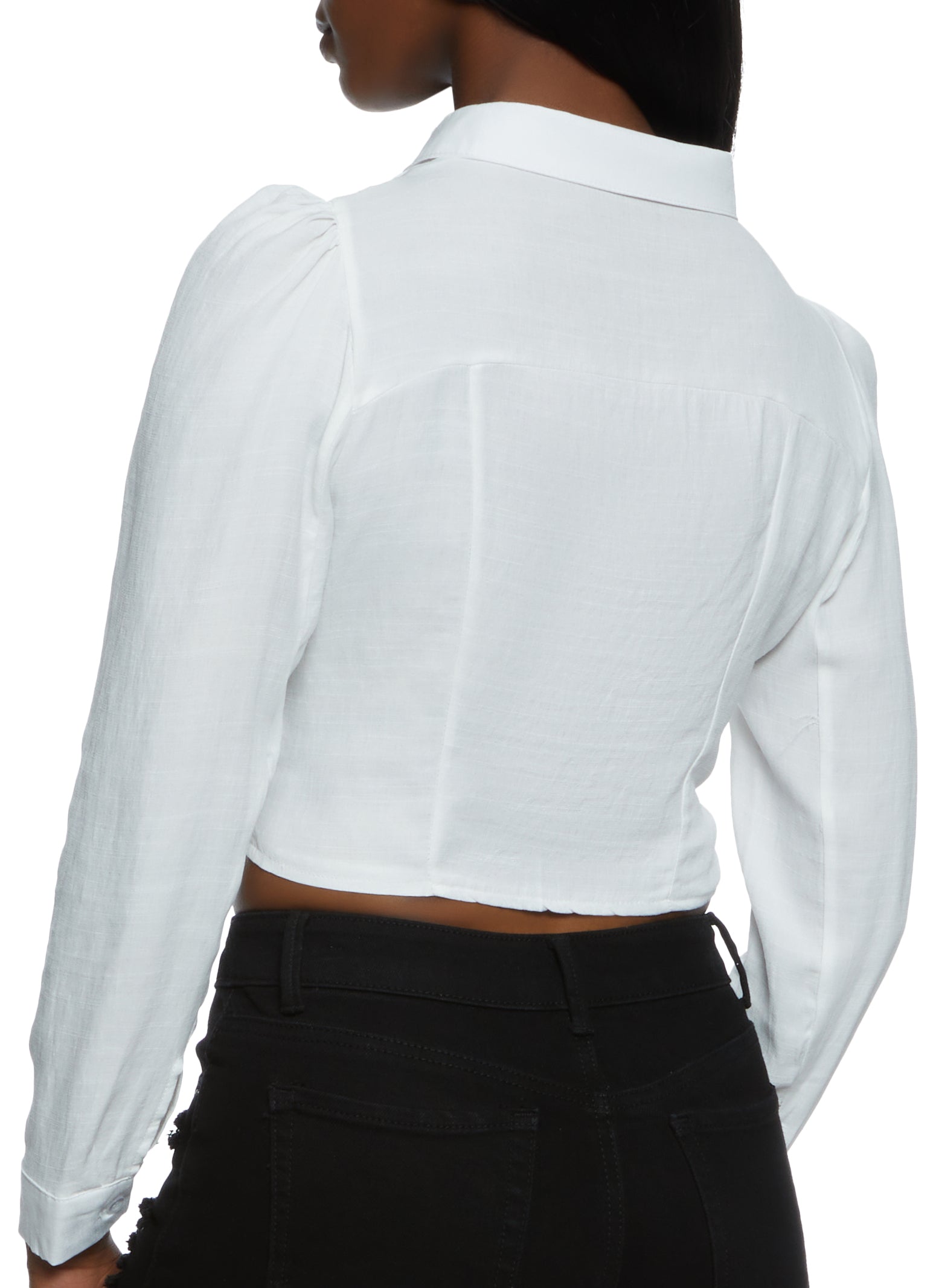 Gauze Knit Ruched Cropped Shirt