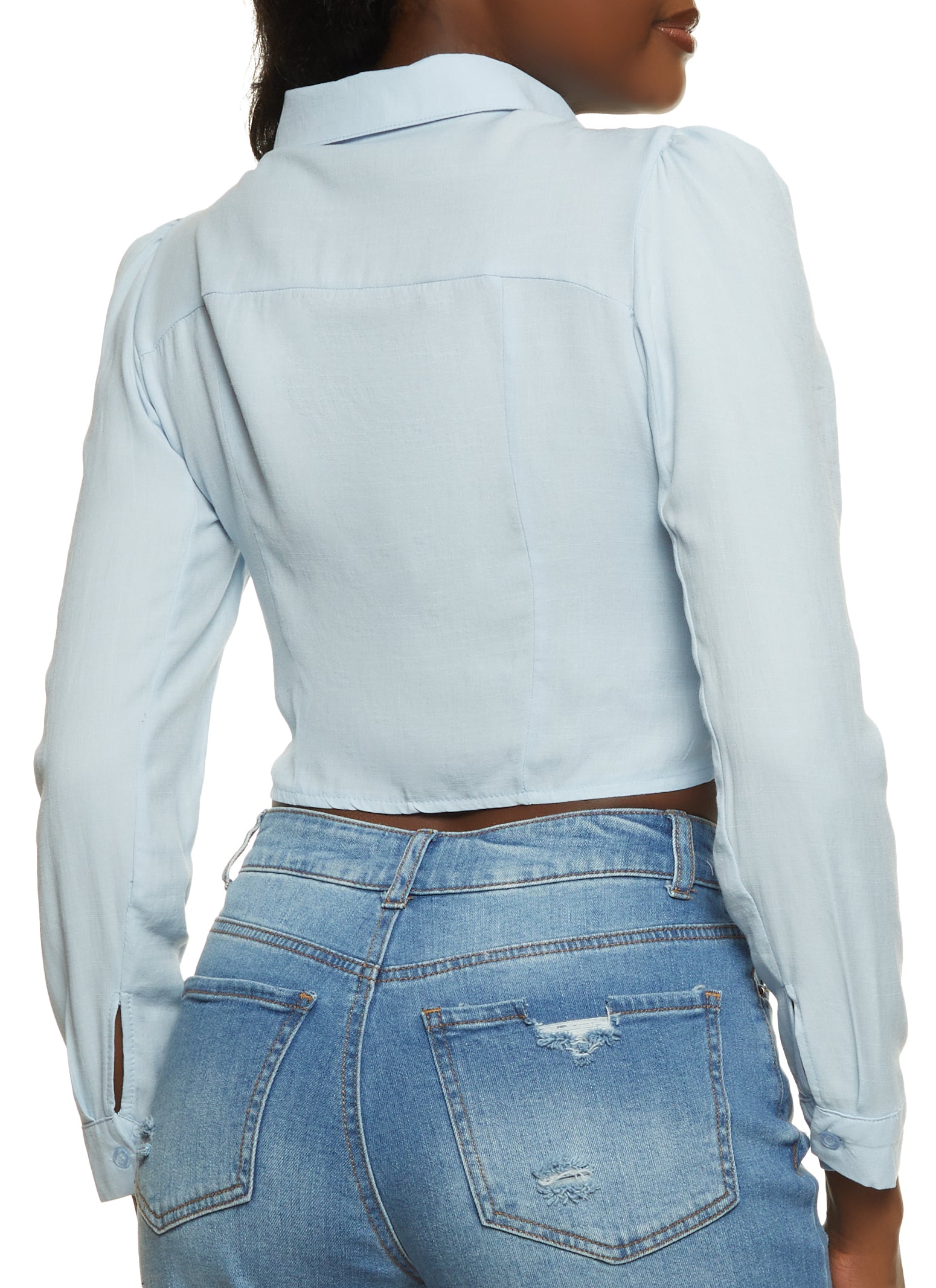 Gauze Knit Ruched Cropped Shirt