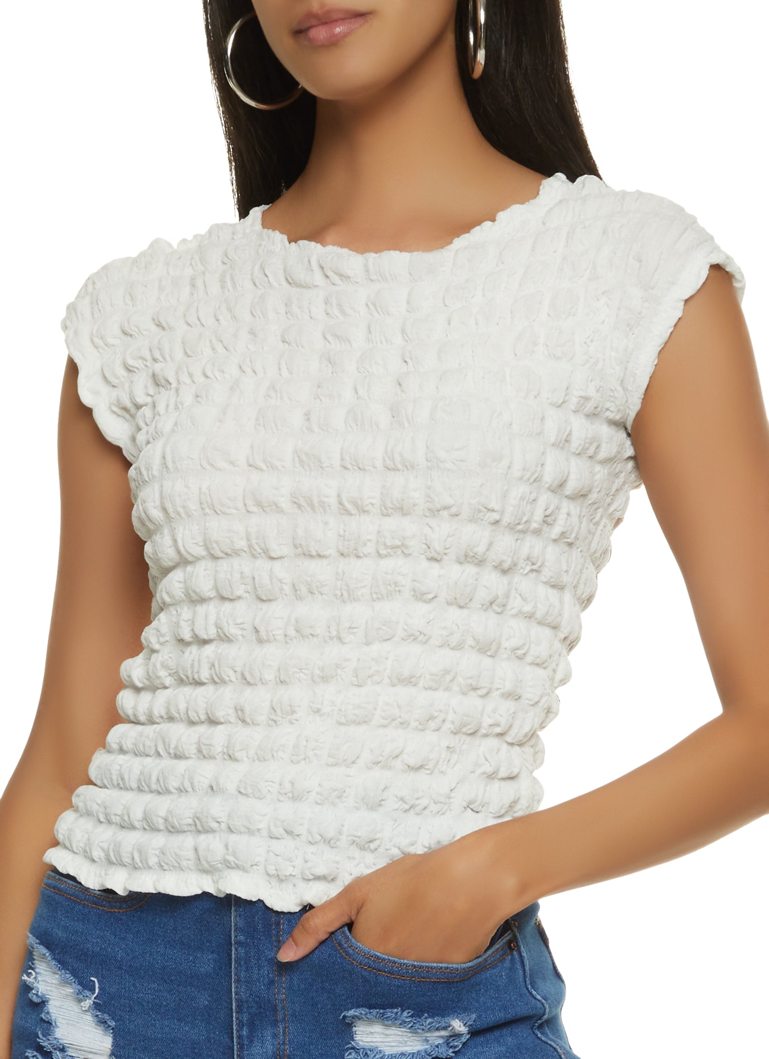 Bubble Knit Cap Sleeve Top