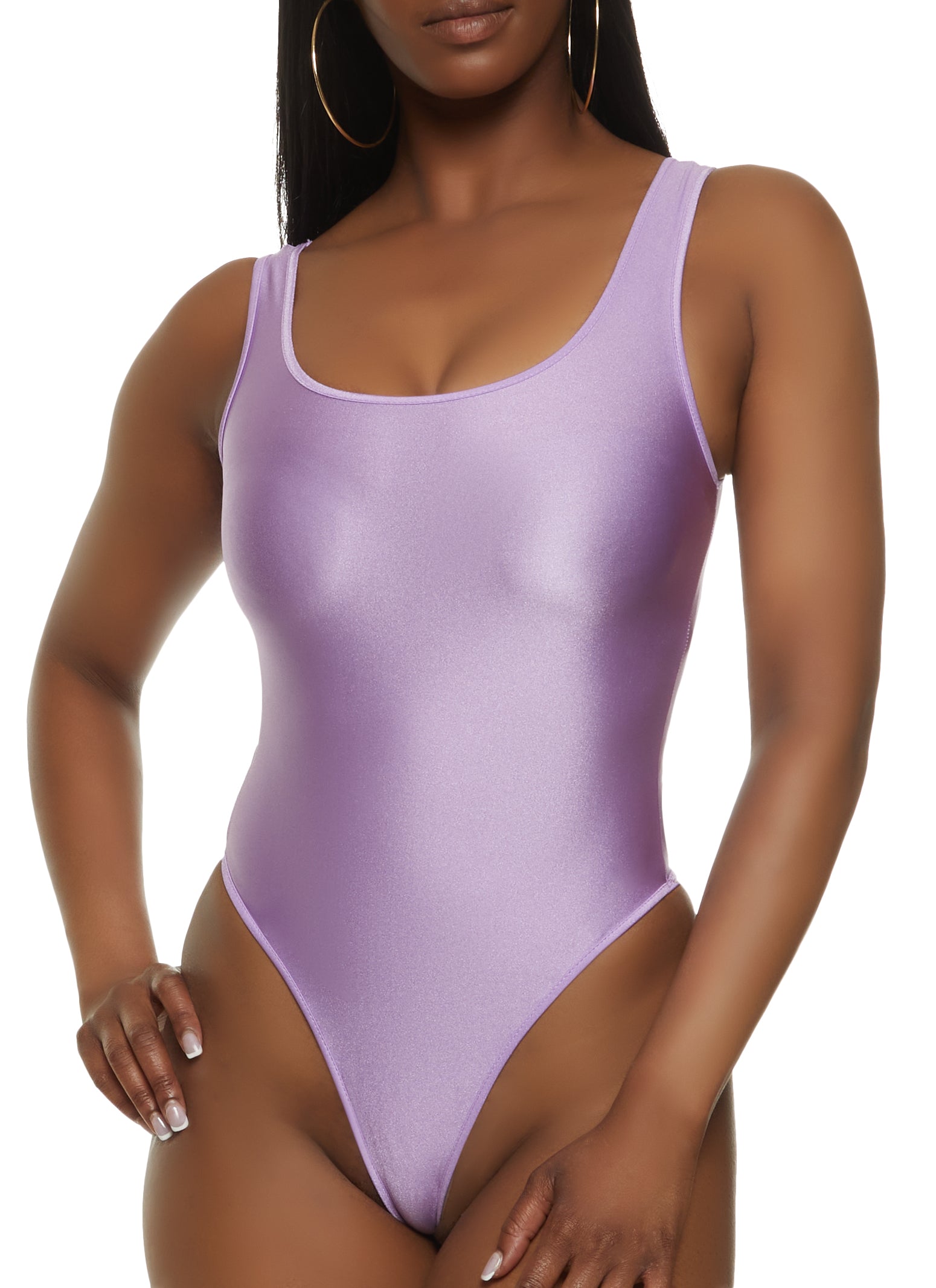 Spandex Thong Bodysuit - Lavender