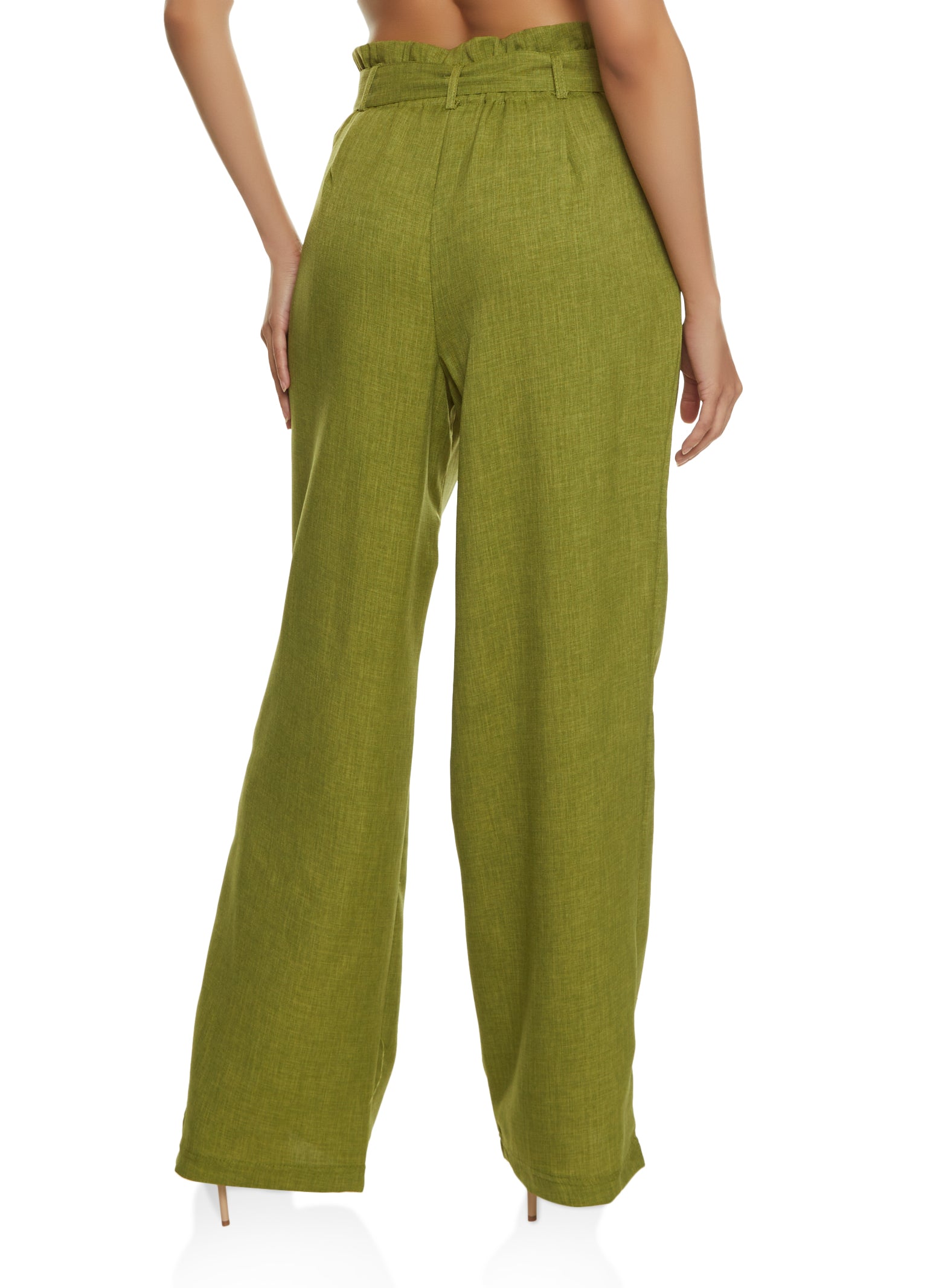 Linen Paper Bag Waist Wide Leg Pants