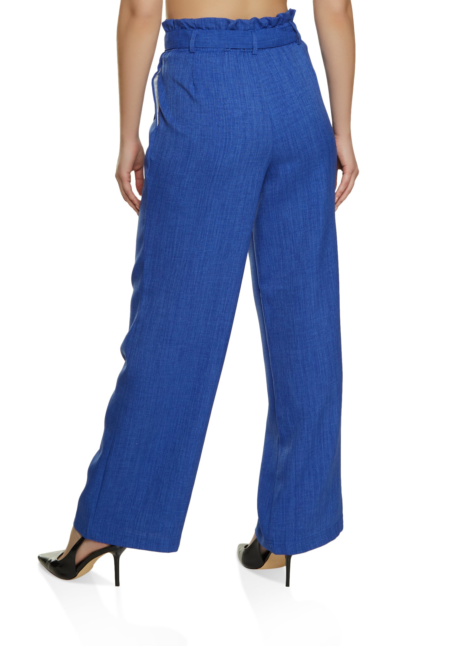 Linen Paper Bag Waist Wide Leg Pants